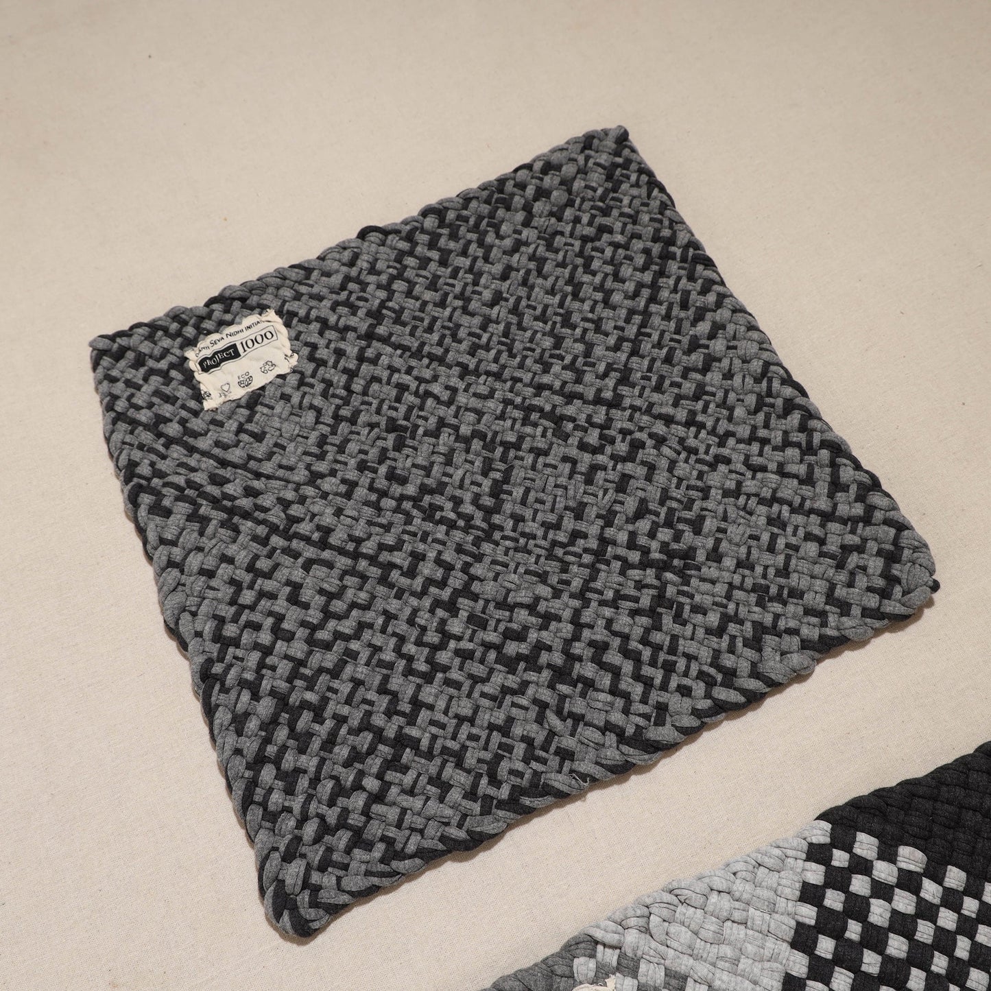Grey Crochet Work Upcycled Cotton Square Placemat