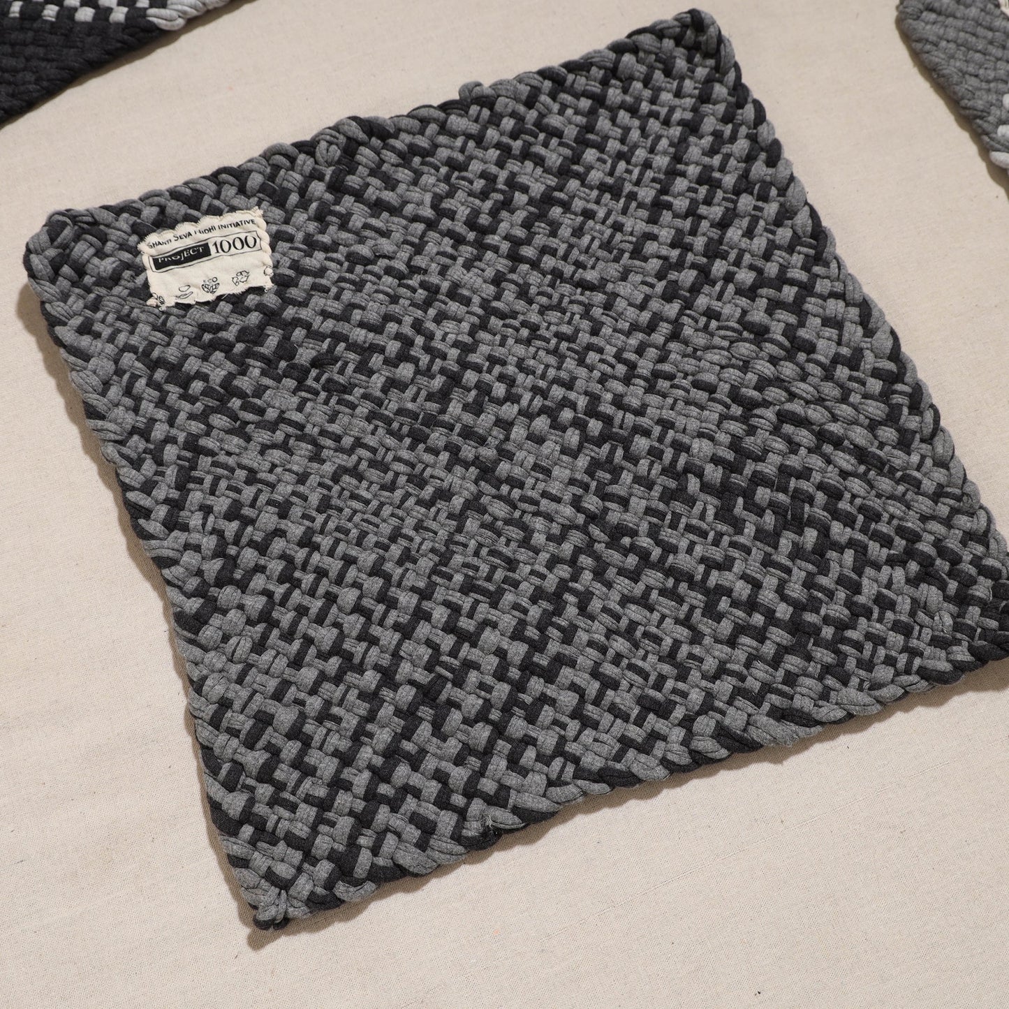 Grey Crochet Work Upcycled Cotton Square Placemat