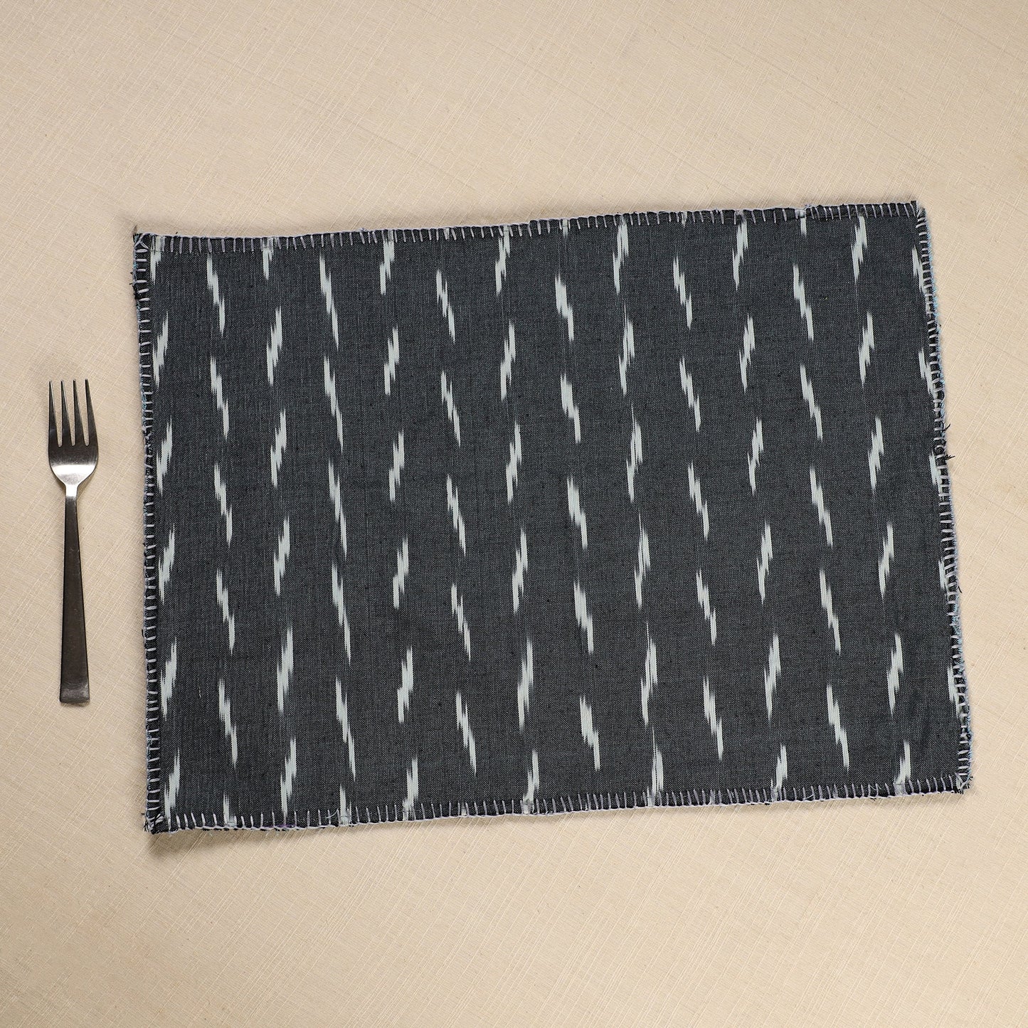 Grey Ikat Cotton Hand Embroidery Table Mat (18 x 13 in) 06
