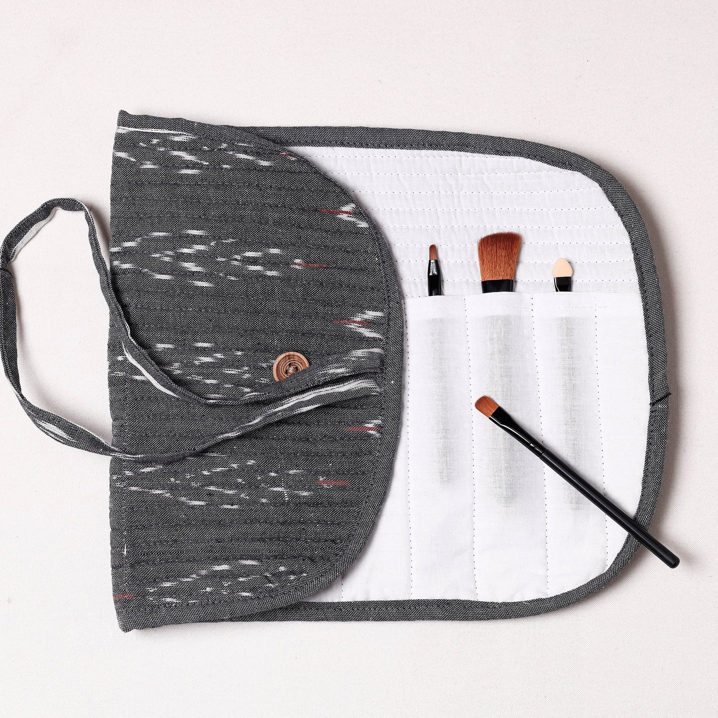 Ikat Fabric Multipurpose Segmented Make-up Brush Wrap Pouch/Case