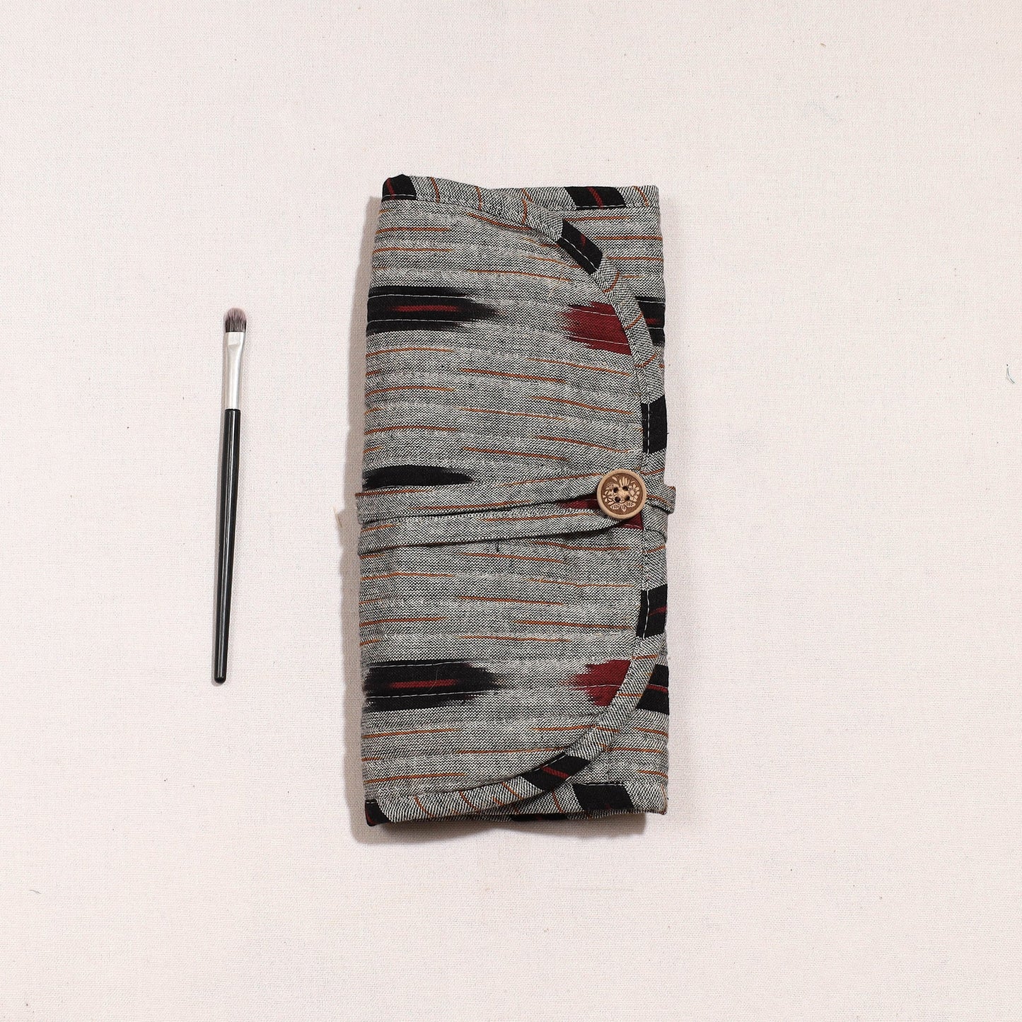 Ikat Fabric Multipurpose Segmented Make-up Brush Wrap Pouch/Case