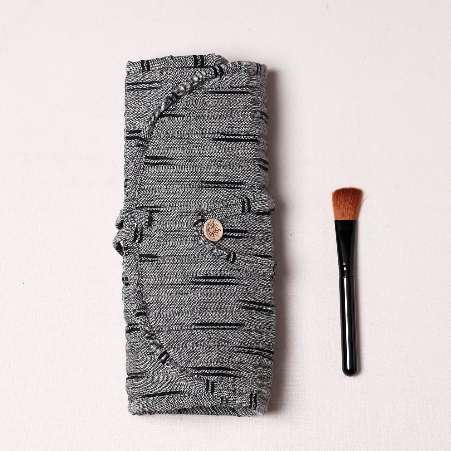 Ikat Fabric Multipurpose Segmented Make-up Brush Wrap Pouch/Case