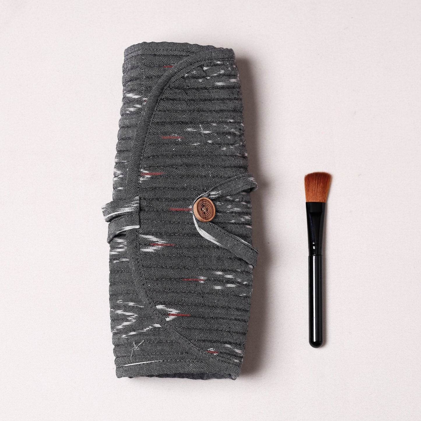 Ikat Fabric Multipurpose Segmented Make-up Brush Wrap Pouch/Case