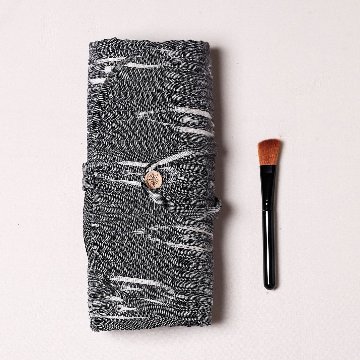 Ikat Fabric Multipurpose Segmented Make-up Brush Wrap Pouch/Case