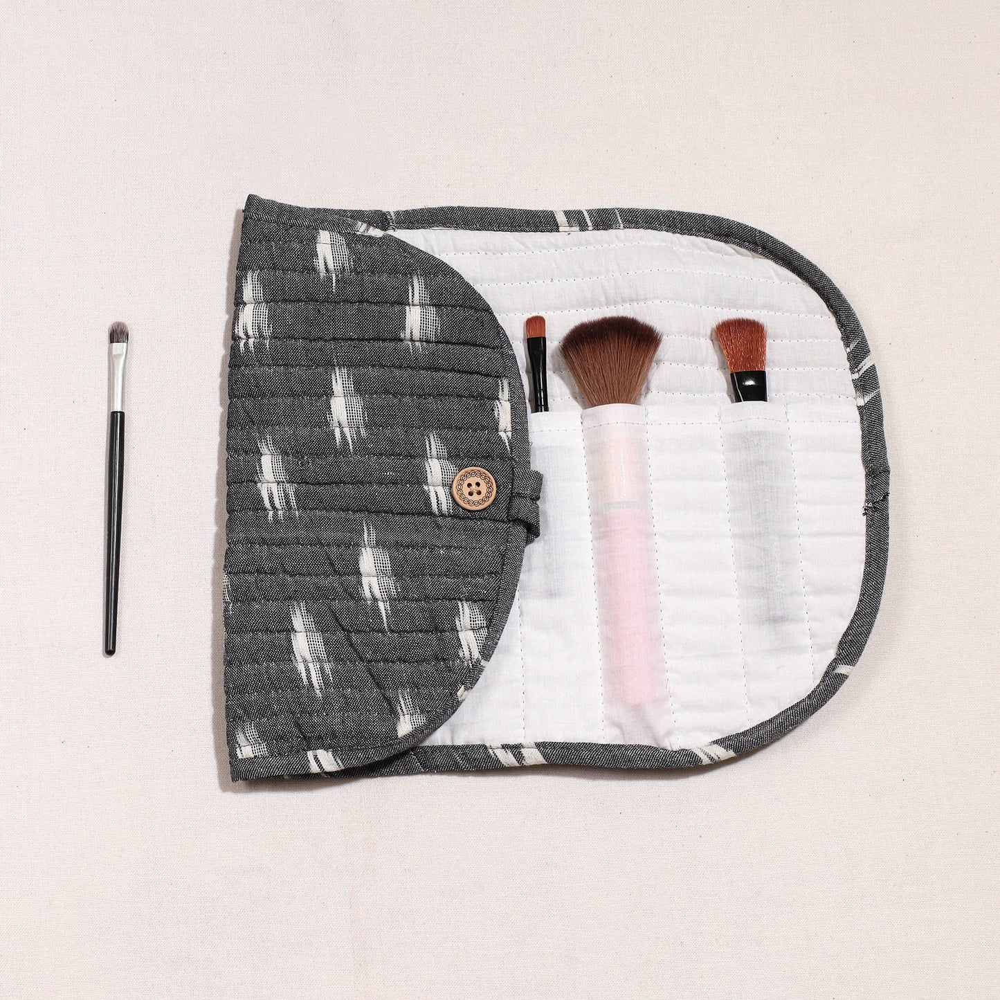 Ikat Fabric Multipurpose Segmented Make-up Brush Wrap Pouch/Case