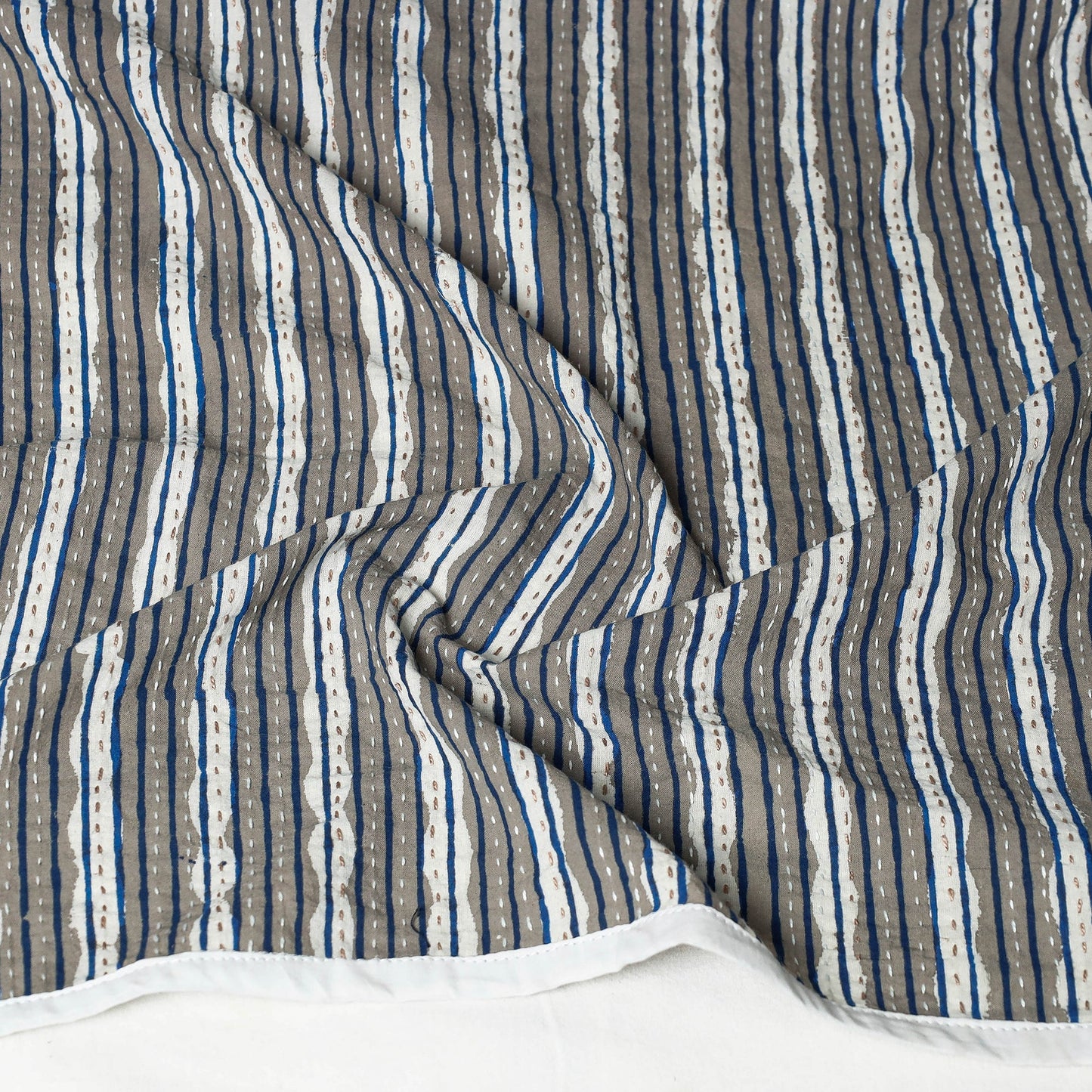 Indigo Block Printed Tagai Work Cotton Stole Online at iTokri.com