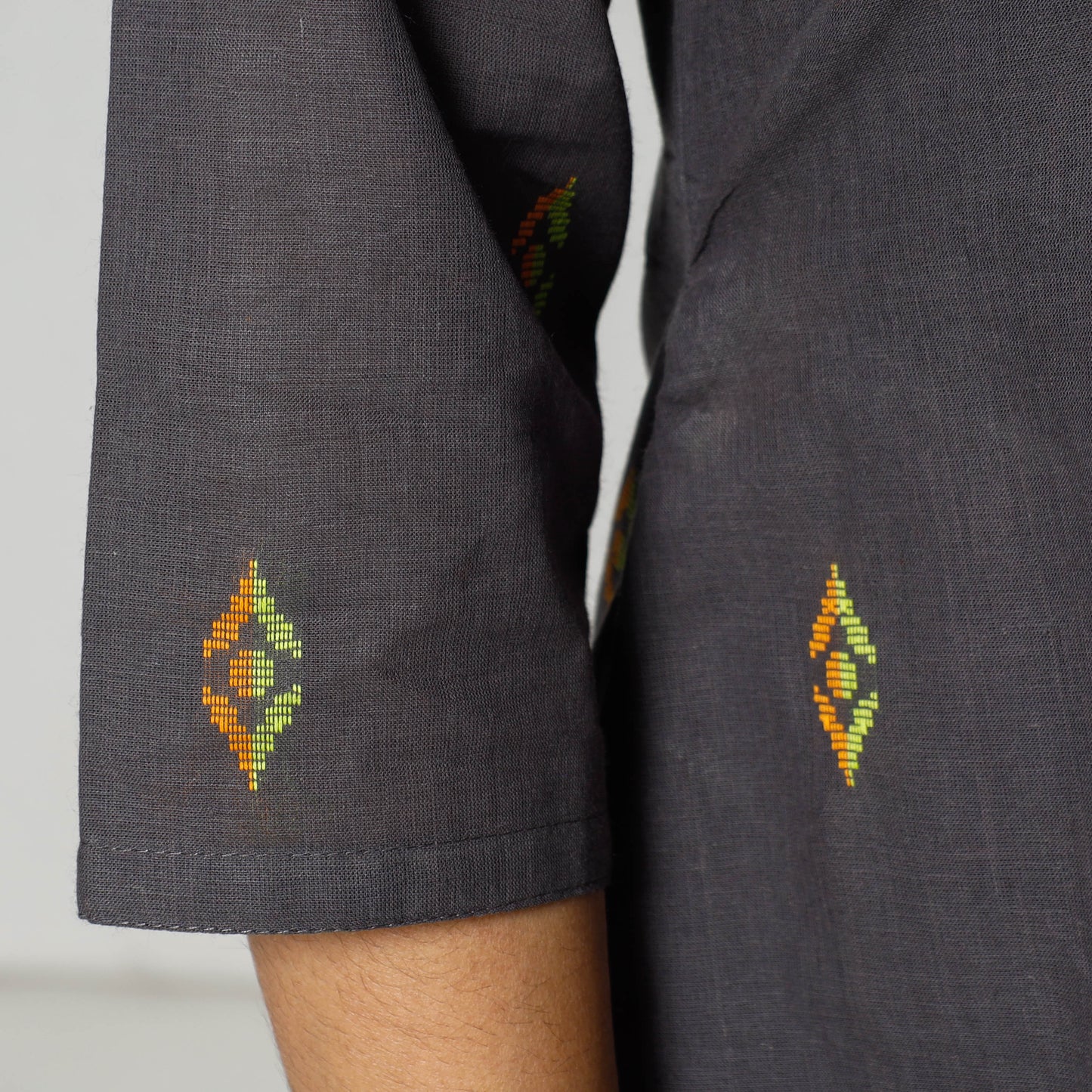 Grey - Jacquard Cotton Long Kurta