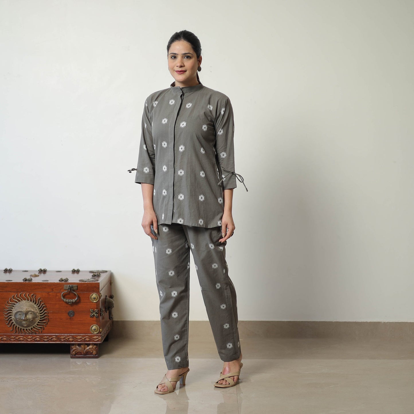 Grey Jacquard Cotton Co-Ord Set Online at iTokri.com