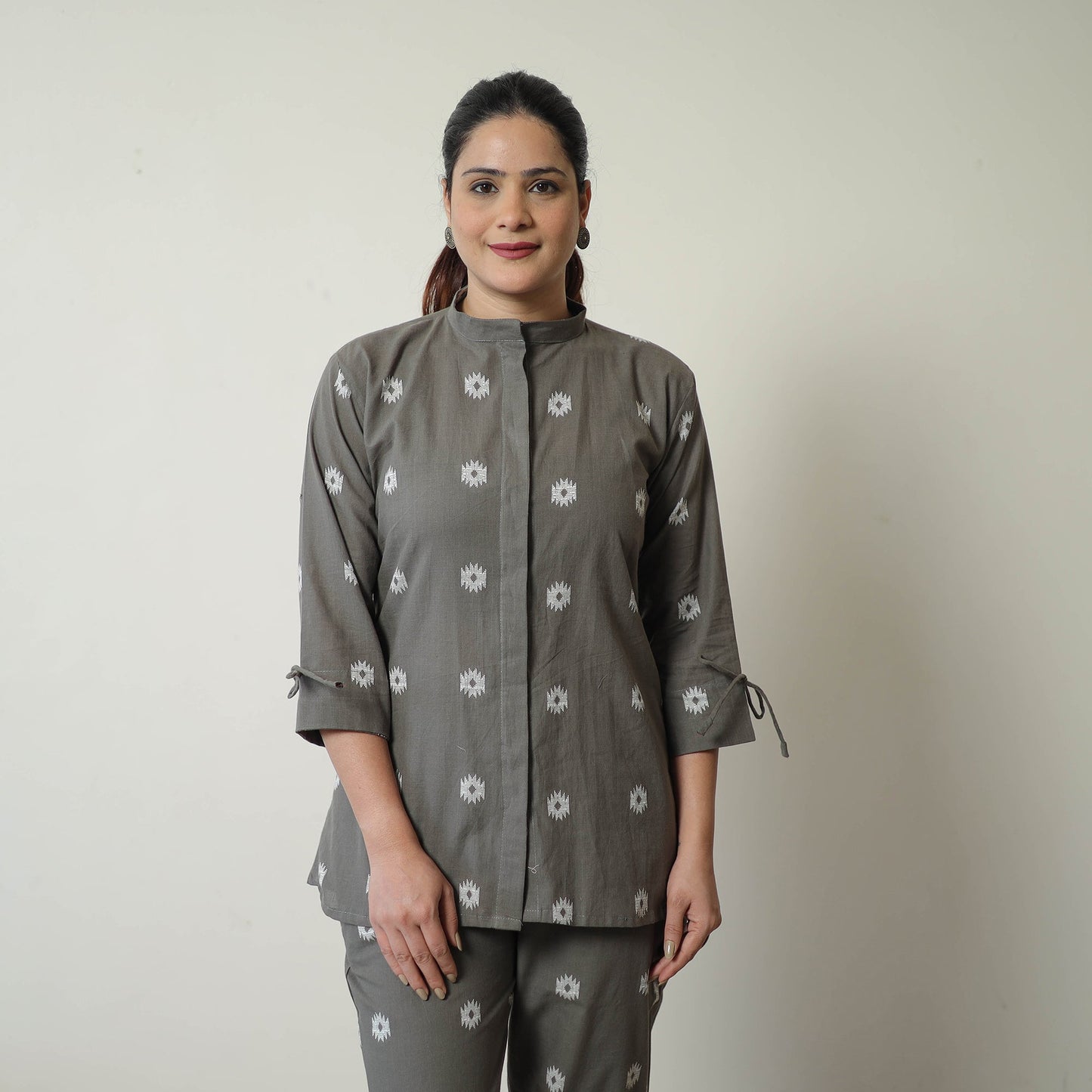 Grey Jacquard Cotton Co-Ord Set Online at iTokri.com