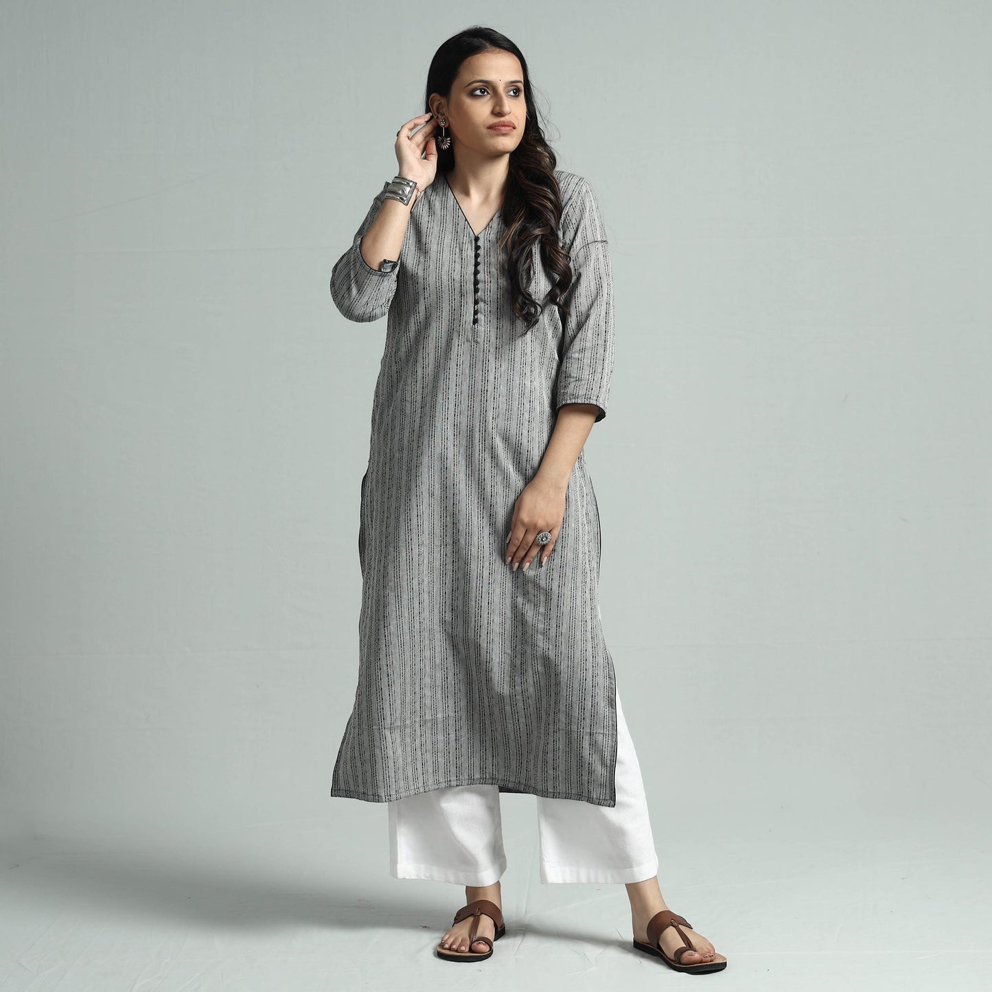 Jacquard Cotton Straight Kurta for Women