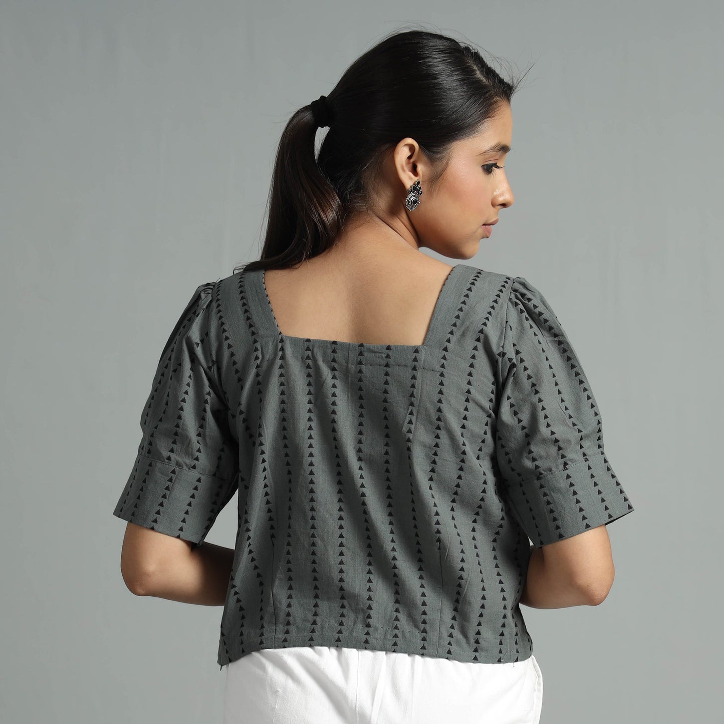Jacquard Half Sleeve Cotton Crop Top