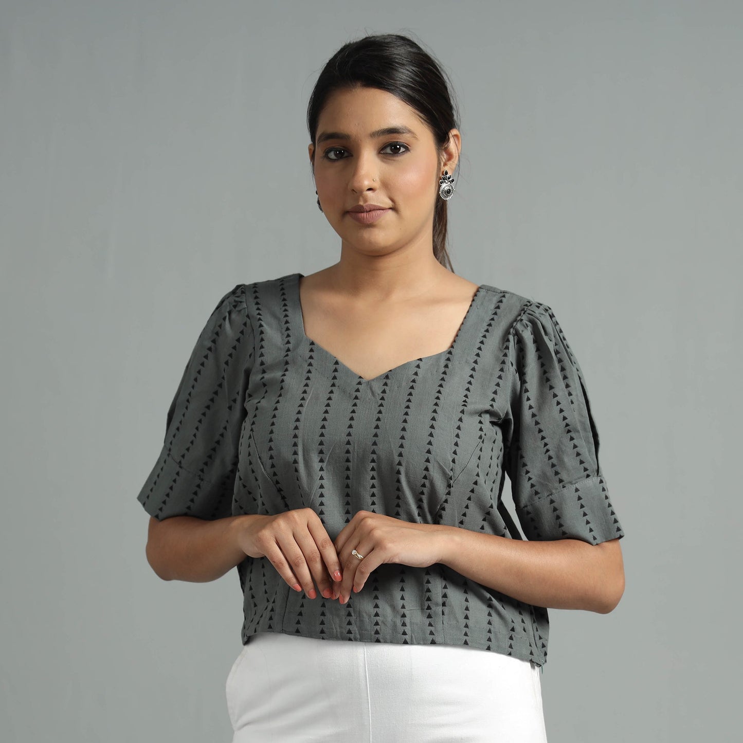 Jacquard Half Sleeve Cotton Crop Top