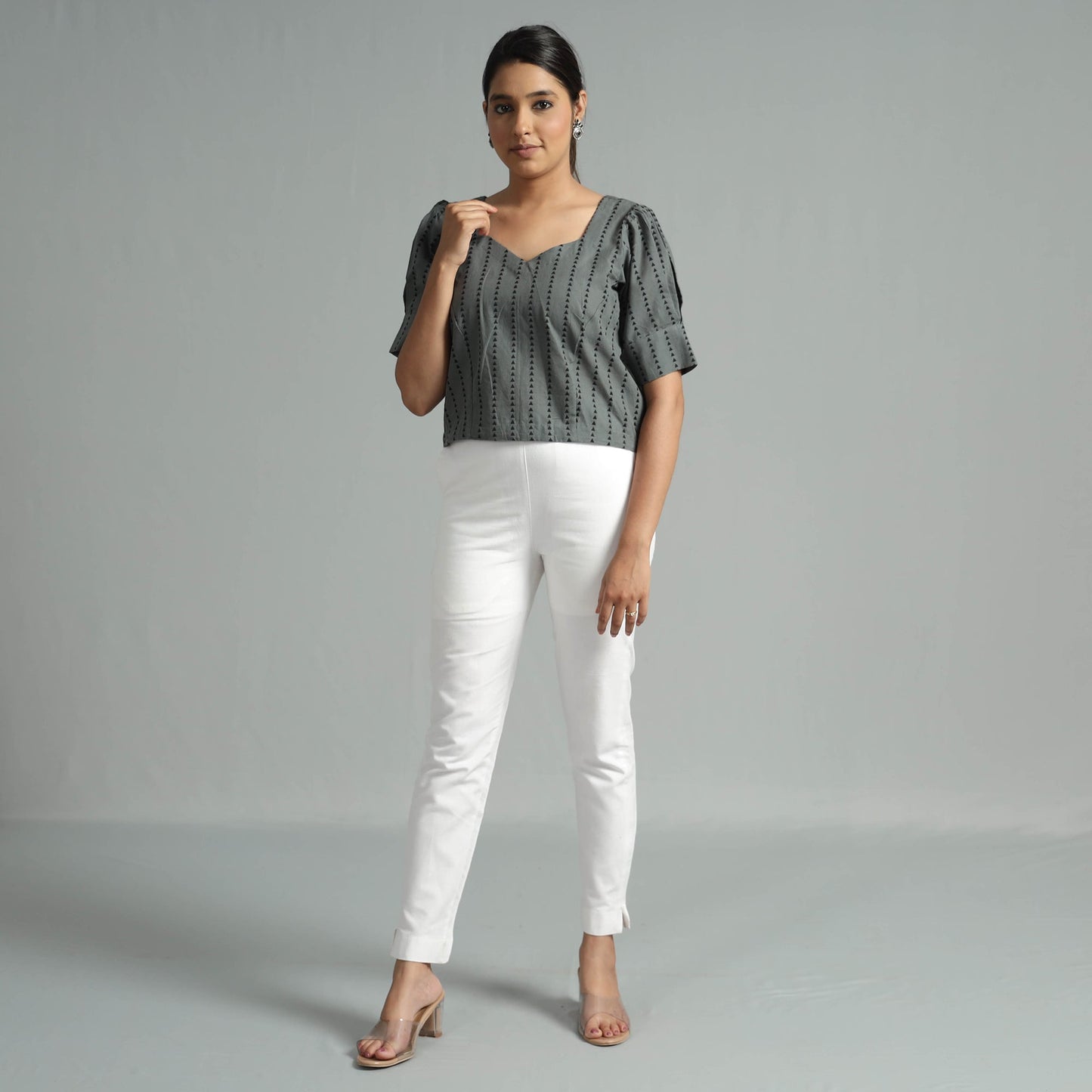 Jacquard Half Sleeve Cotton Crop Top