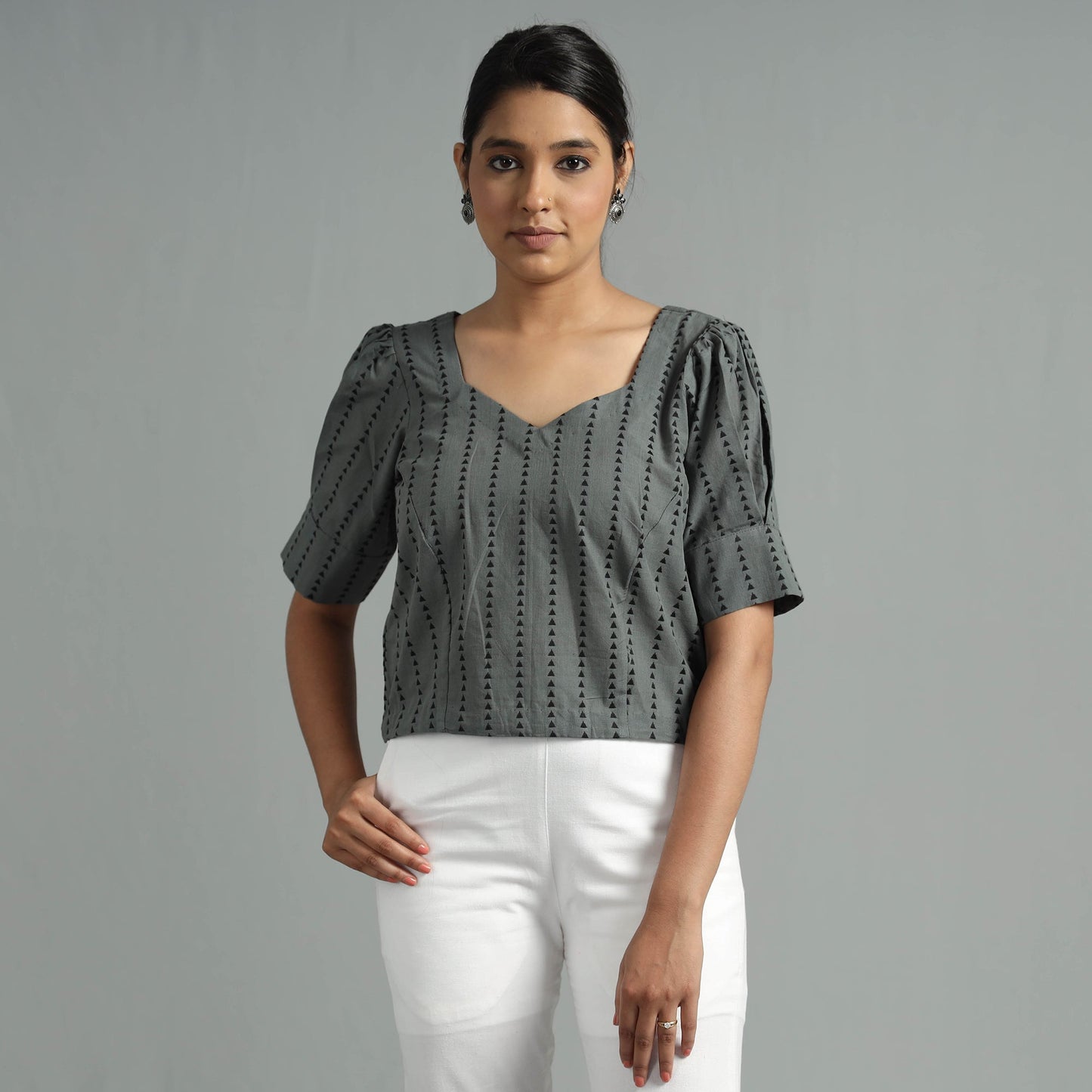 Jacquard Half Sleeve Cotton Crop Top