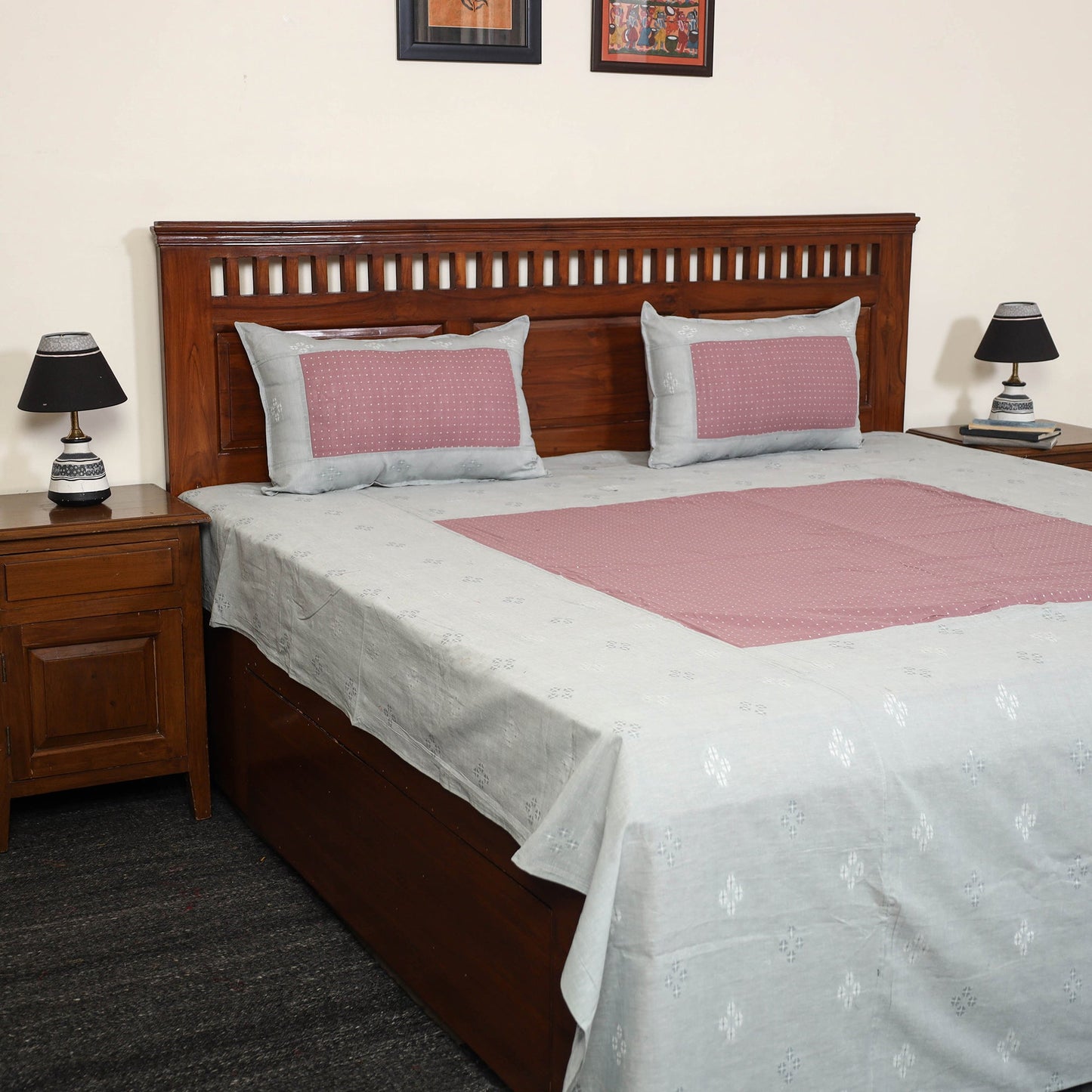 Grey - jacquard patchwork cotton double bed cover