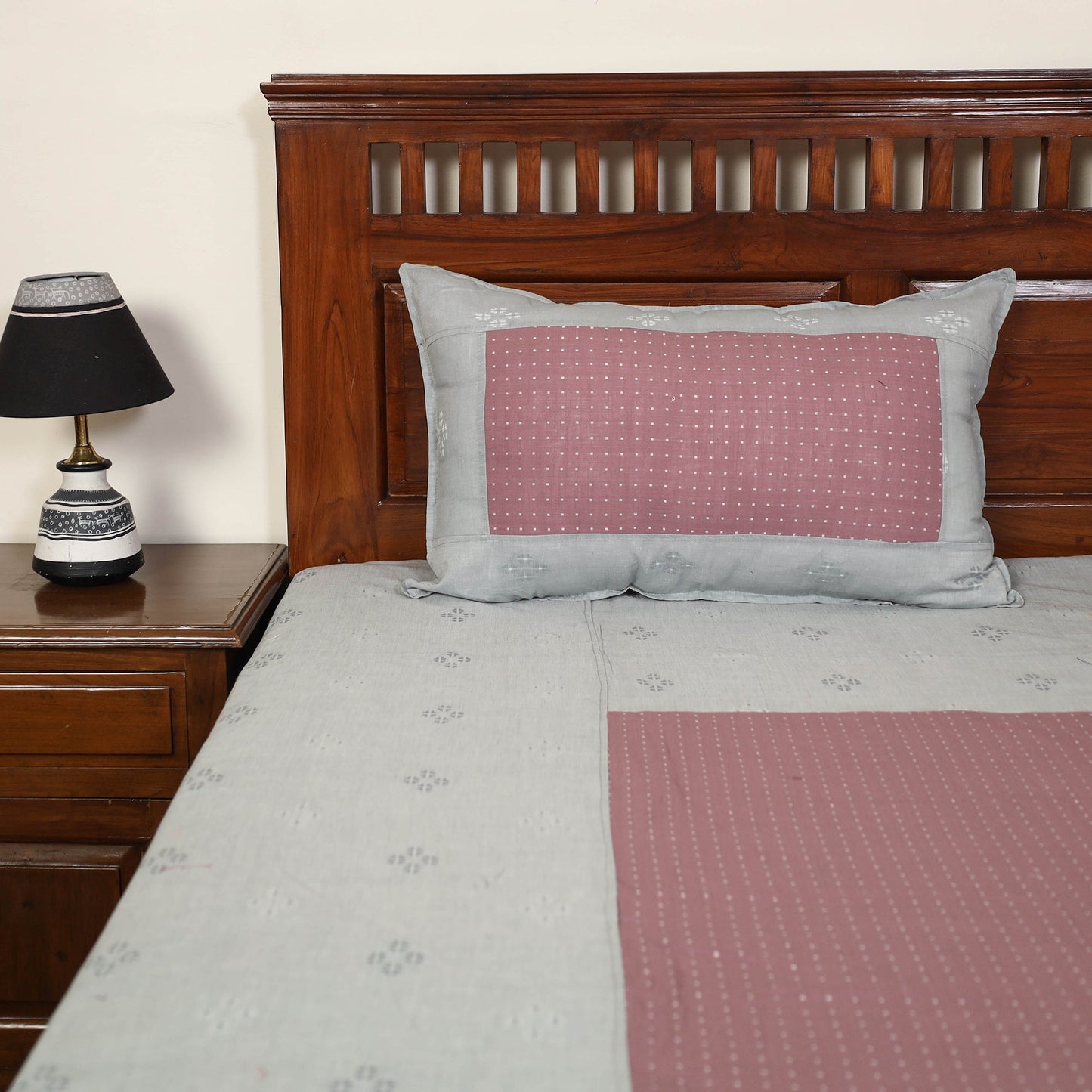 Grey - jacquard patchwork cotton double bed cover