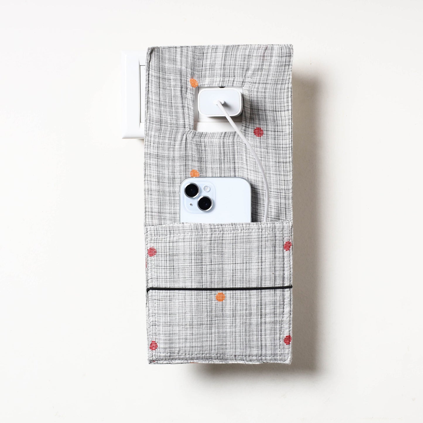 Grey Jacquard Weave Cotton Fabric Mobile Charging Holder