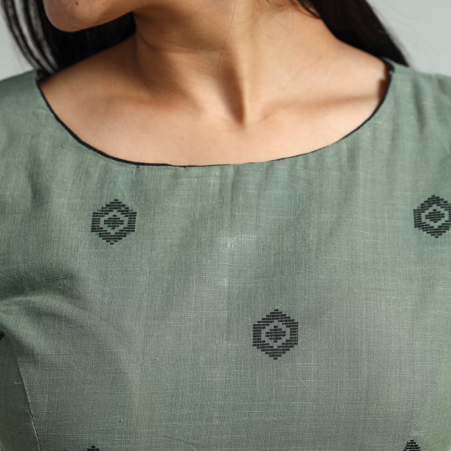 Grey - jacquard weave cotton stitched blouse 03
