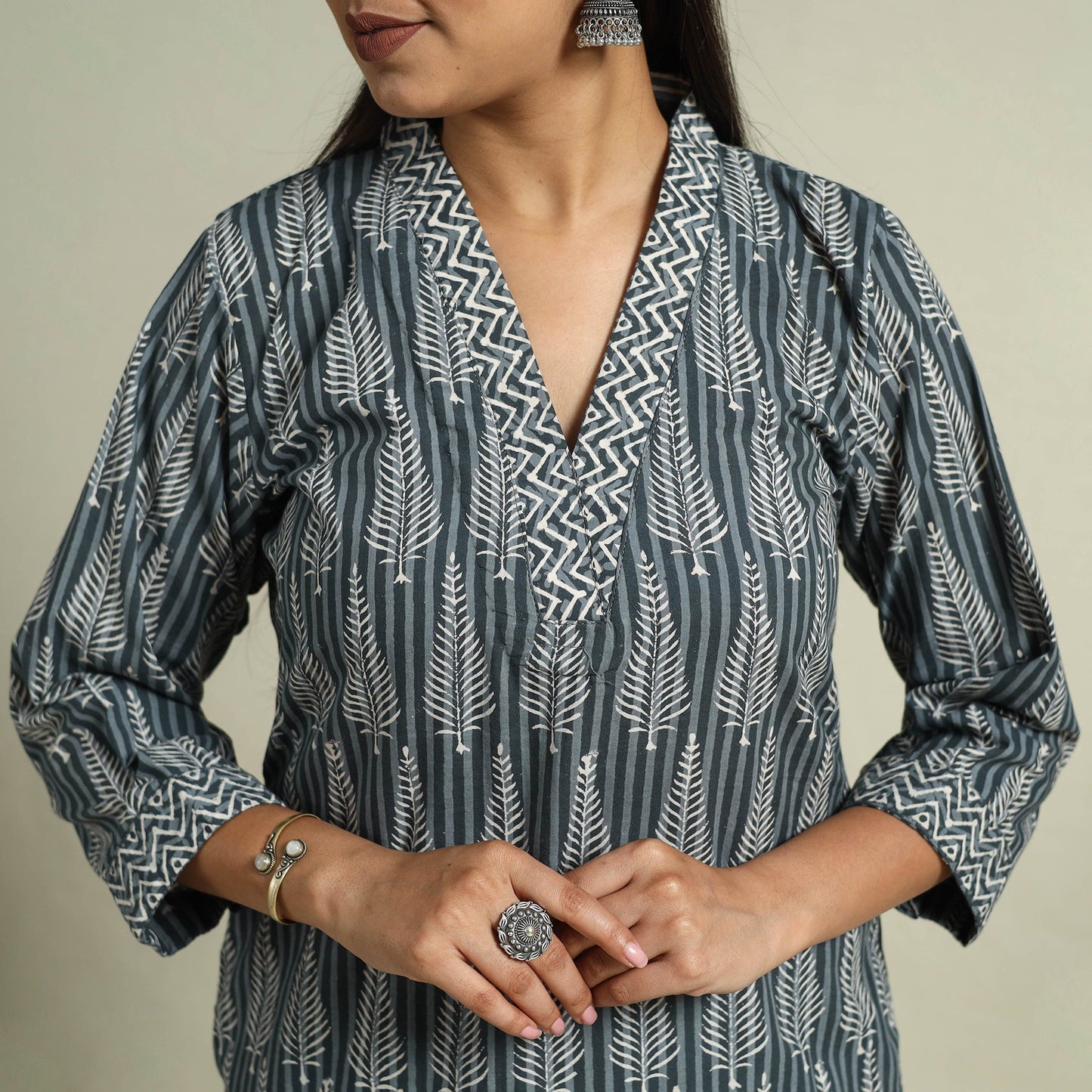 Grey - jaipur cotton kurta set 04 - handcrafted