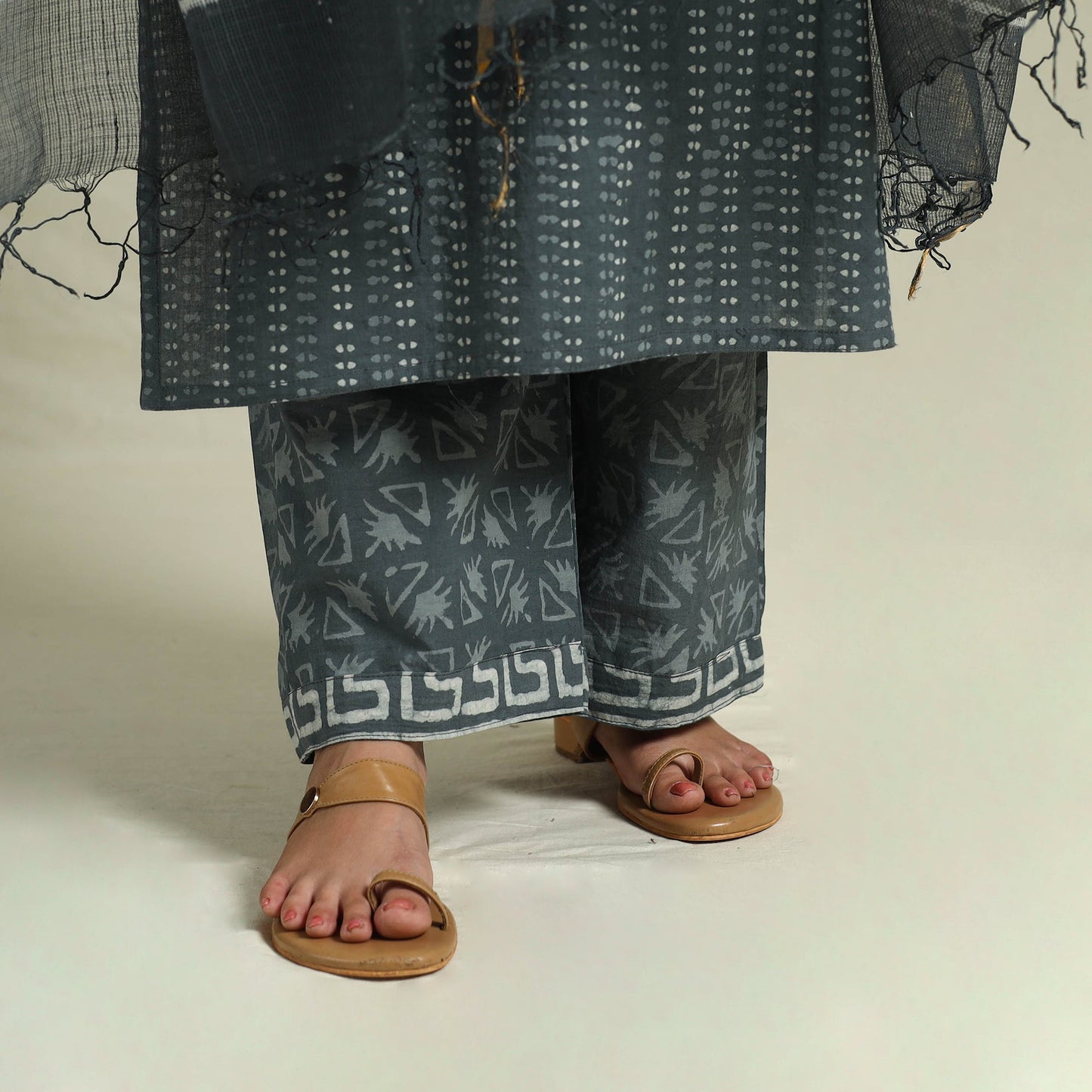Grey Jaipur Print Cotton Kurta Set