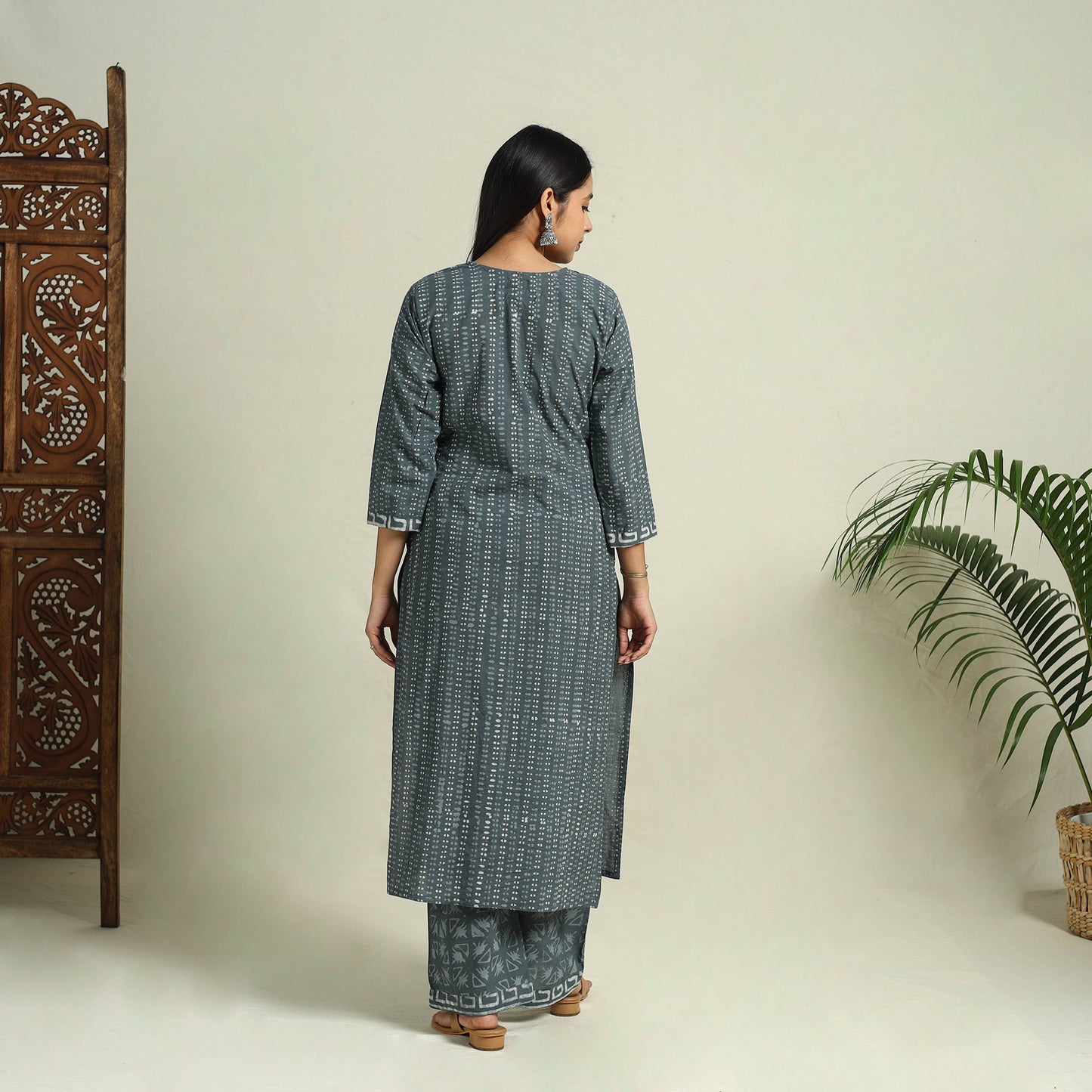 Grey Jaipur Print Cotton Kurta Set