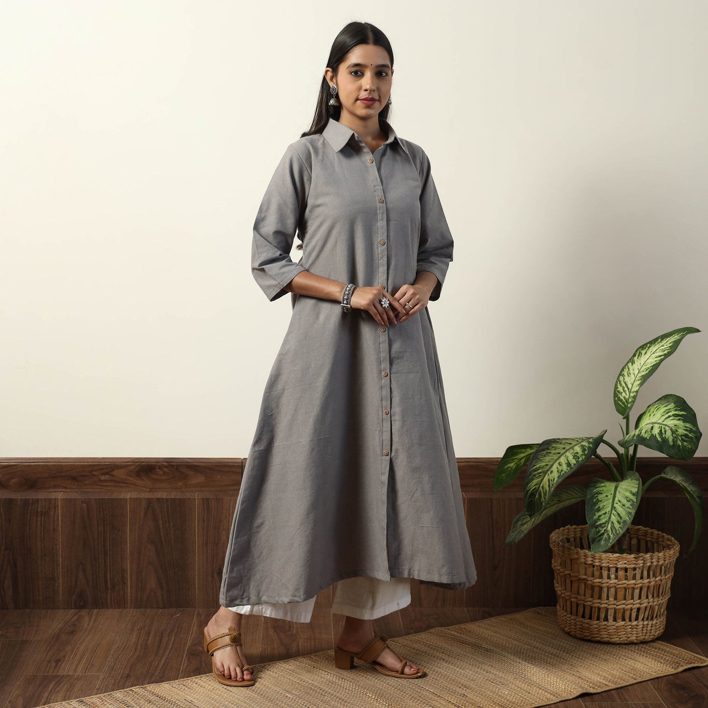 Jhiri Handloom Cotton A-Line Long Kurta