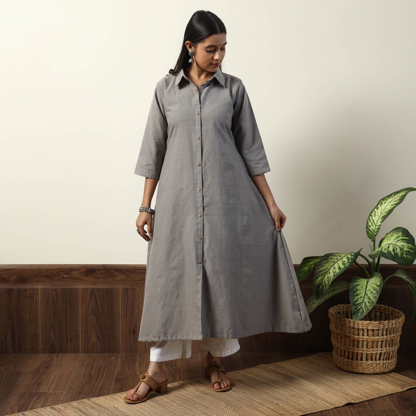 Jhiri Handloom Cotton A-Line Long Kurta