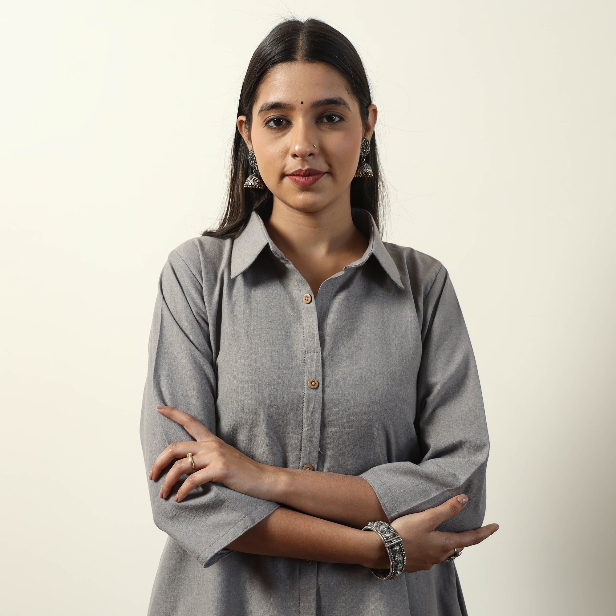 Grey - Jhiri Handloom Cotton Apron with Pocket 33 main image 0