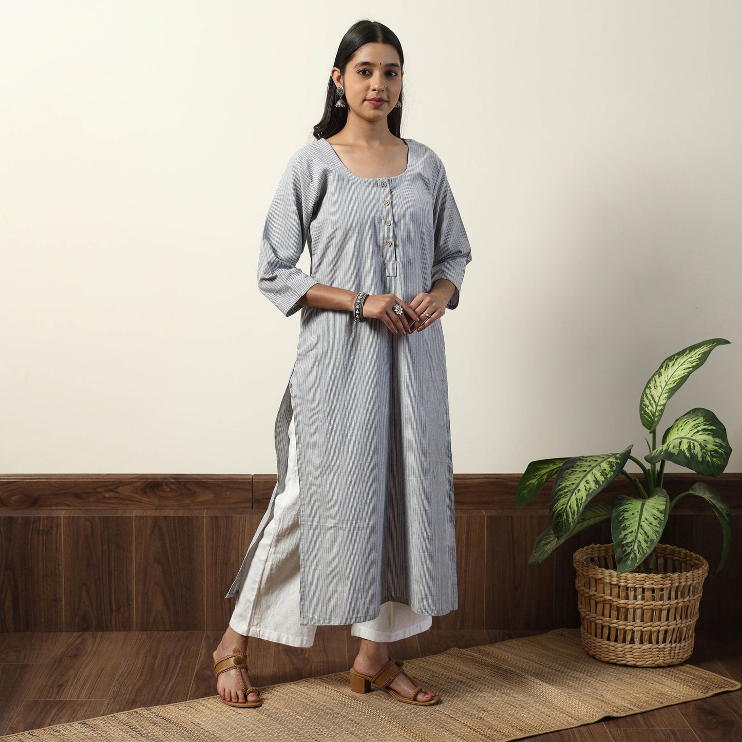 Jhiri Handloom Cotton Straight Long Kurta
