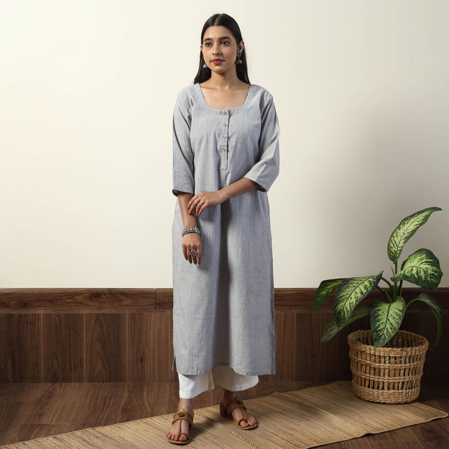 Jhiri Handloom Cotton Straight Long Kurta