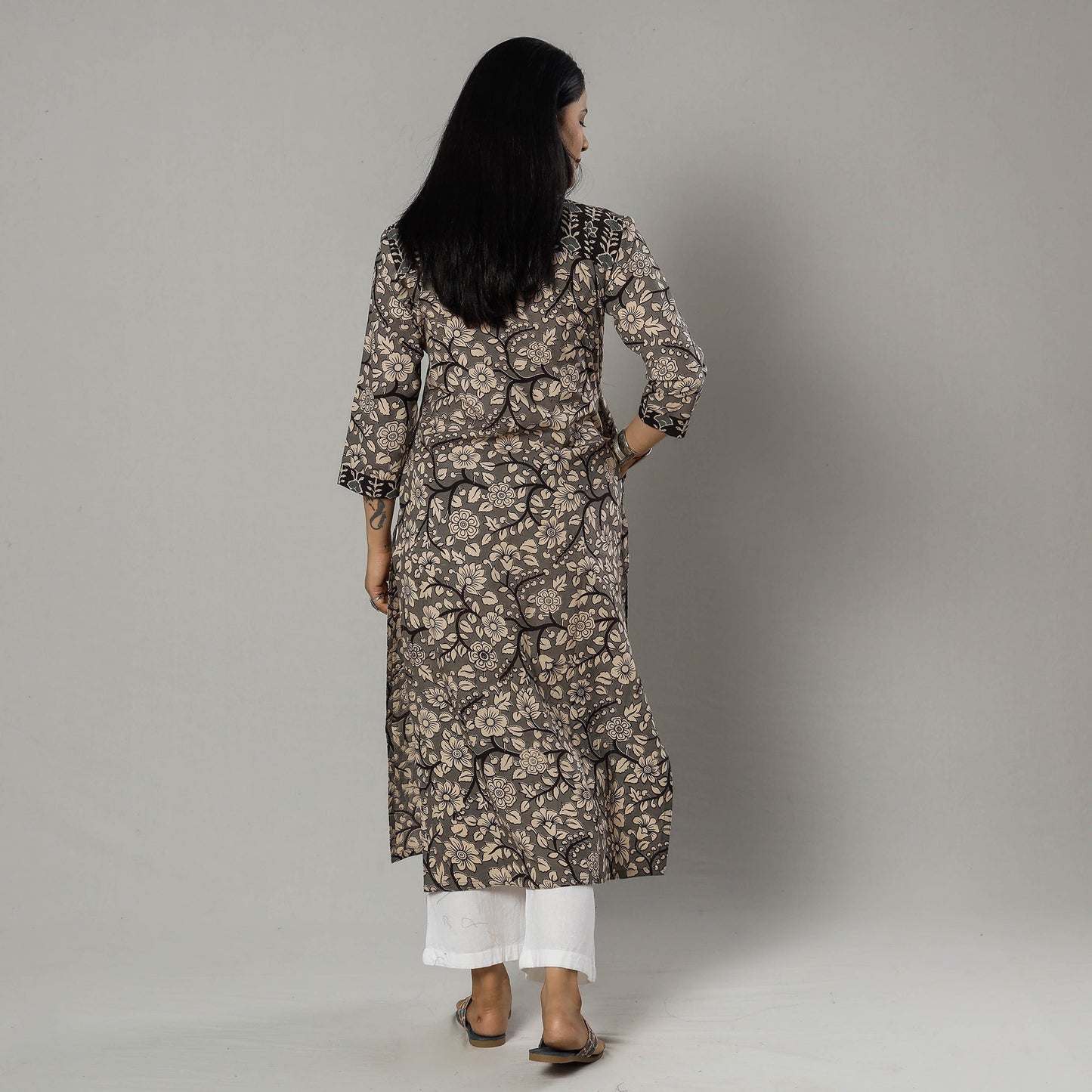Pink Texture Kalamkari Printed Cotton Kurta For Women