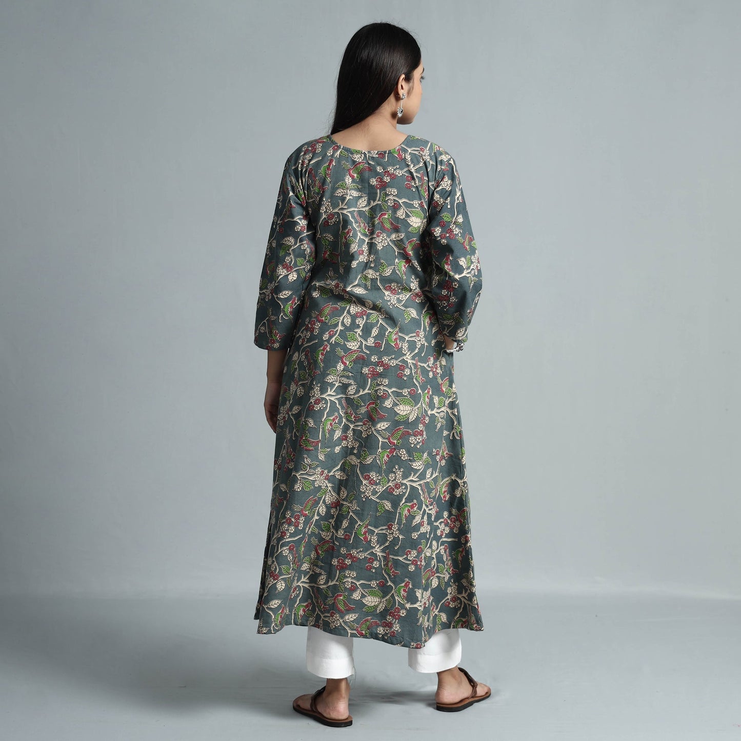 Grey - kalamkari printed cotton kurta - handcrafted