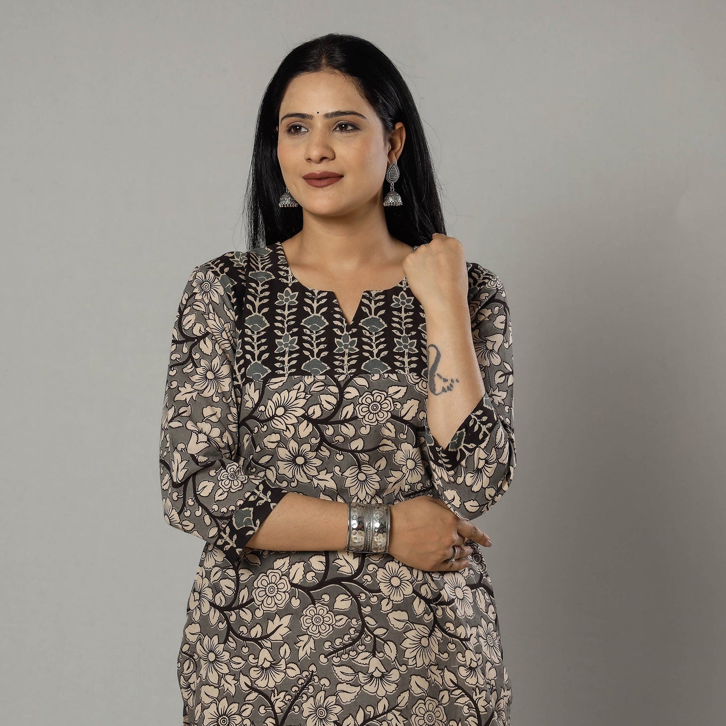 Pink Texture Kalamkari Printed Cotton Kurta For Women