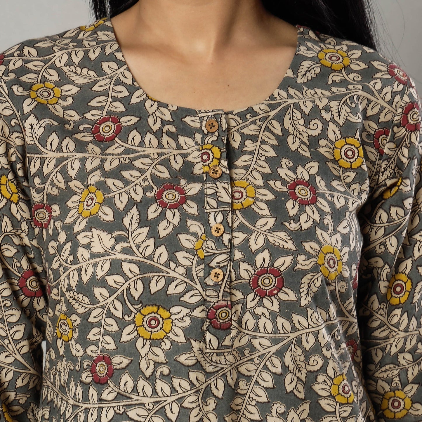 Pink Texture Kalamkari Printed Cotton Kurta For Women