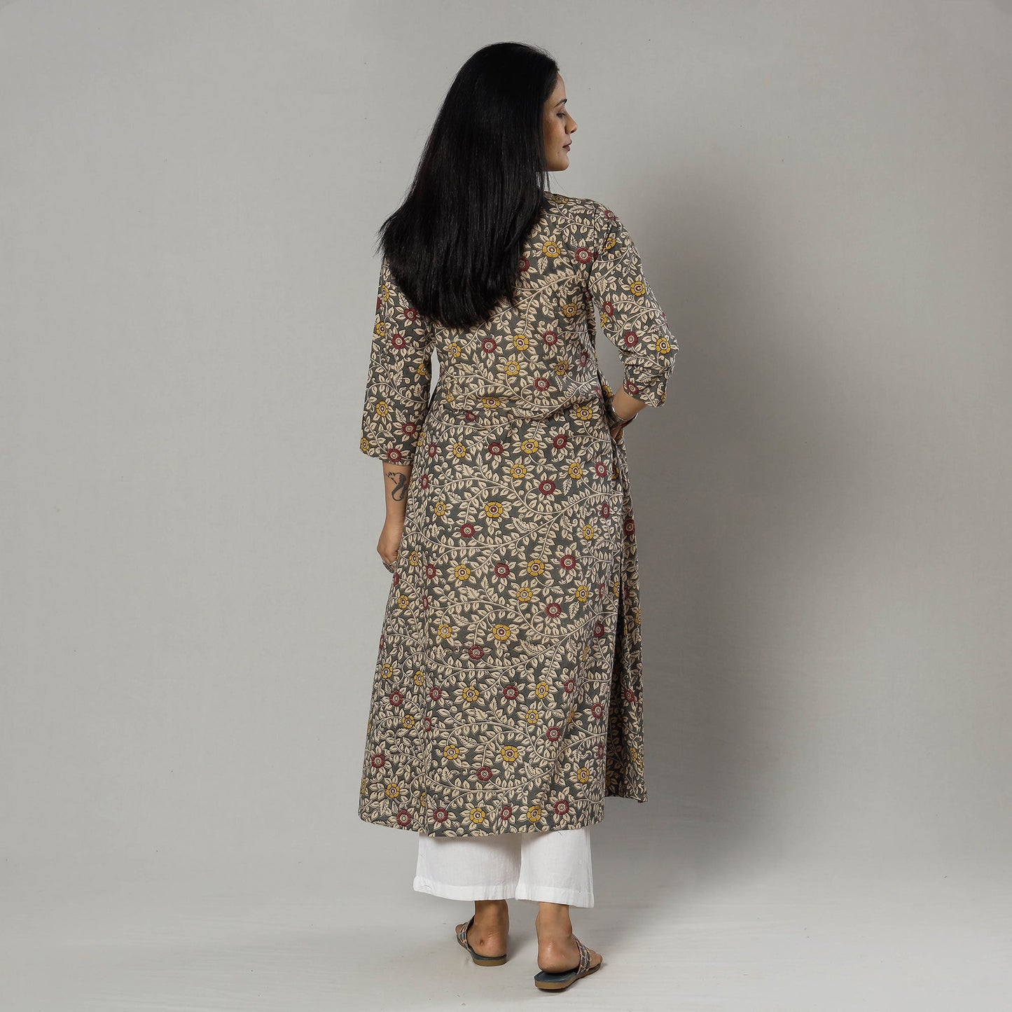 Pink Texture Kalamkari Printed Cotton Kurta For Women