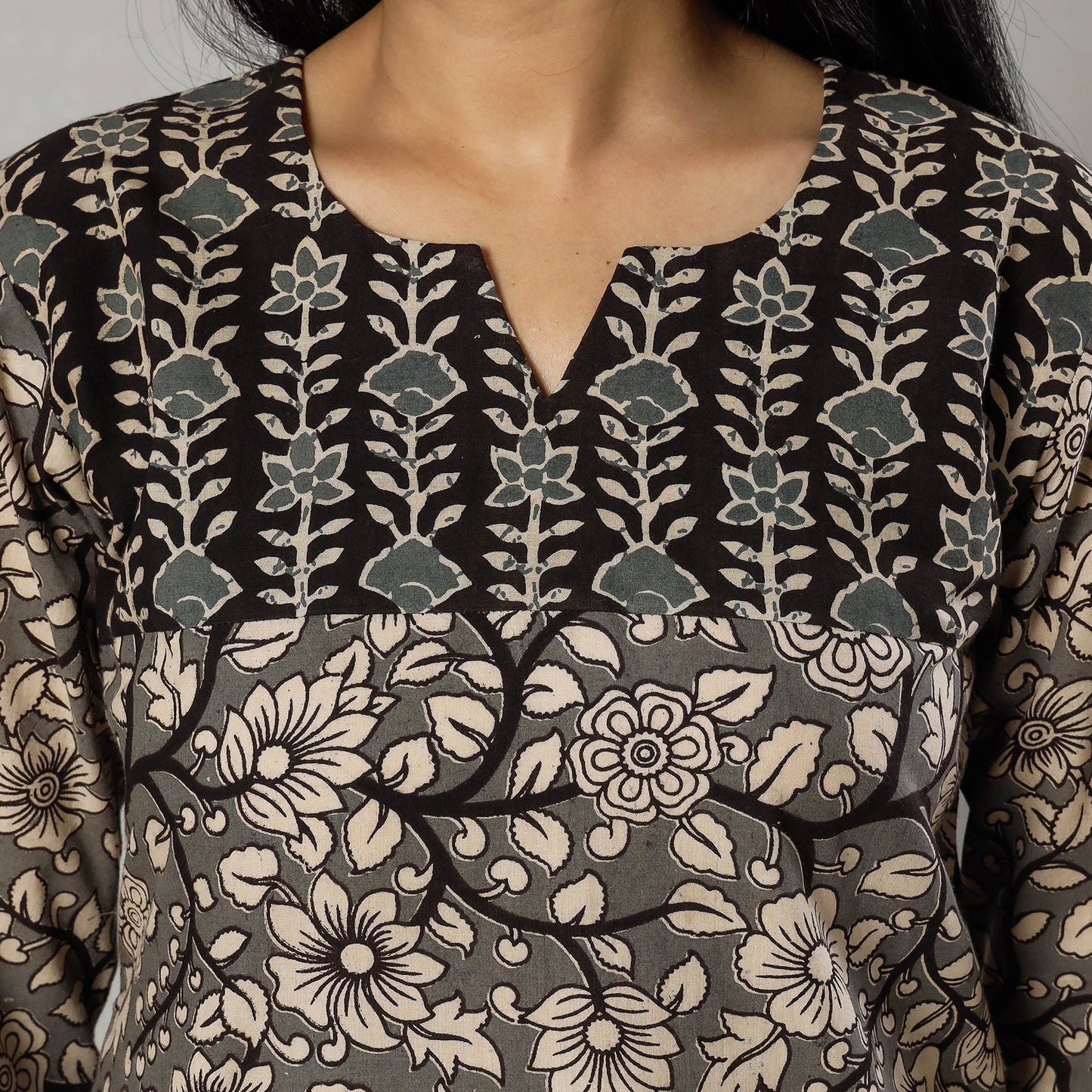 Pink Texture Kalamkari Printed Cotton Kurta For Women