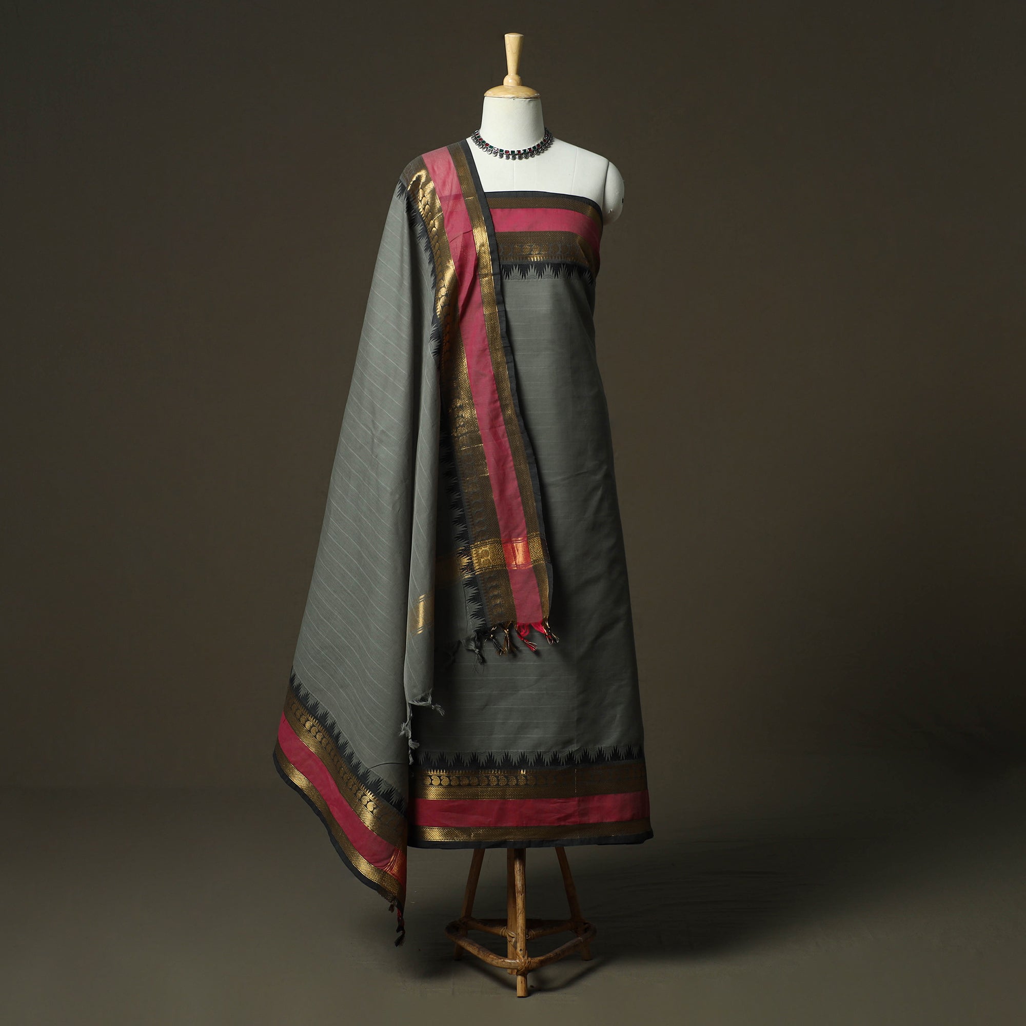 chettinad cotton dress materials Grey Kandangi 2pc Unstitched Material Suit Set UK SIZE:8 Cotton sudithar material Glitz BEIGE LONG DRESS WITH
