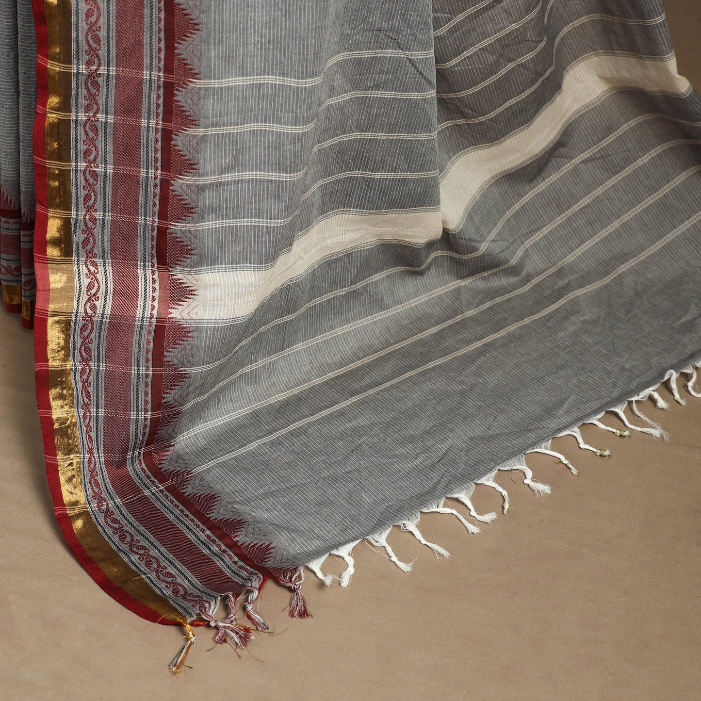 Grey Kandangi Chettinad Cotton Saree with Border