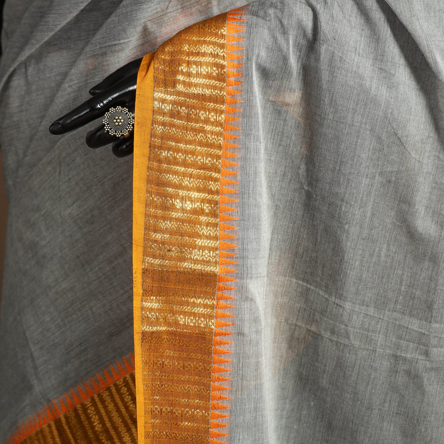 Grey Kandangi Chettinad Cotton Saree with Border