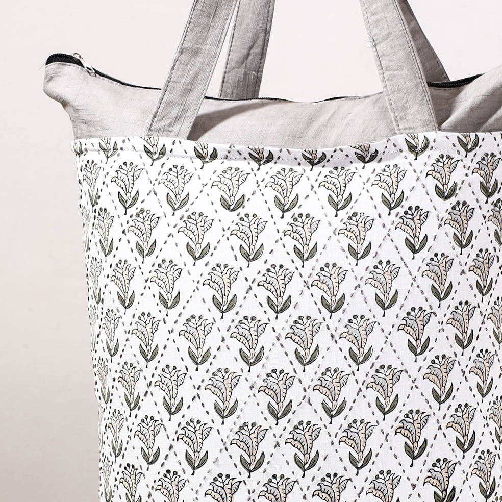 Kantha Work Block Print Cotton Shopping Bag