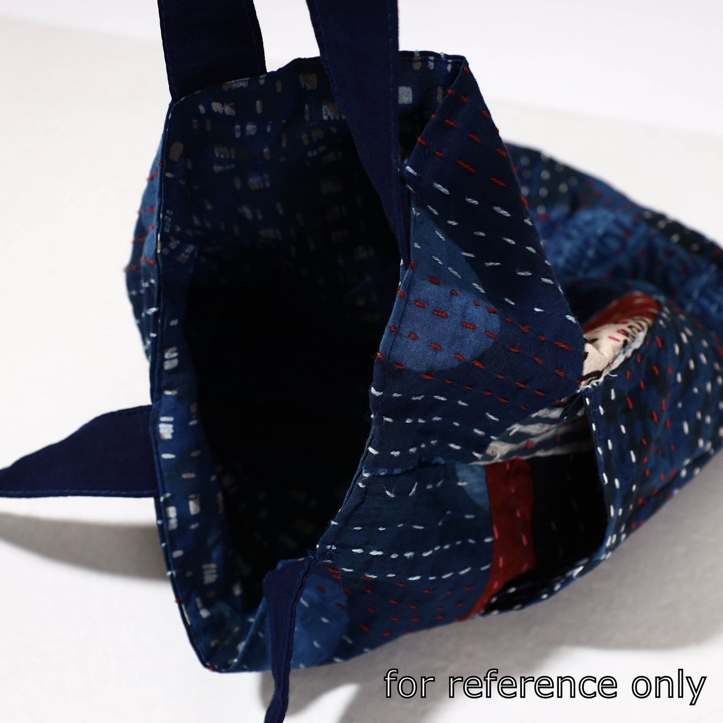 Black - Kantha Work Block Print Cotton Shoulder Bag