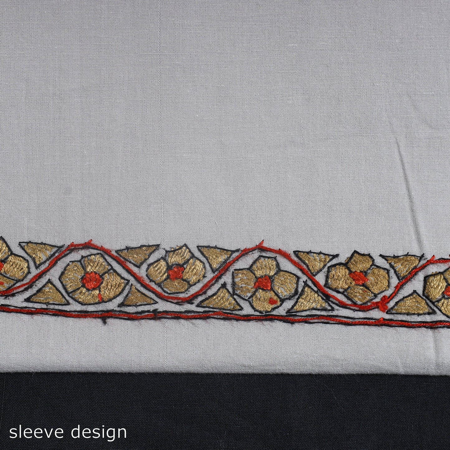 Grey Kashida Hand Embroidery Cotton Kurta Material