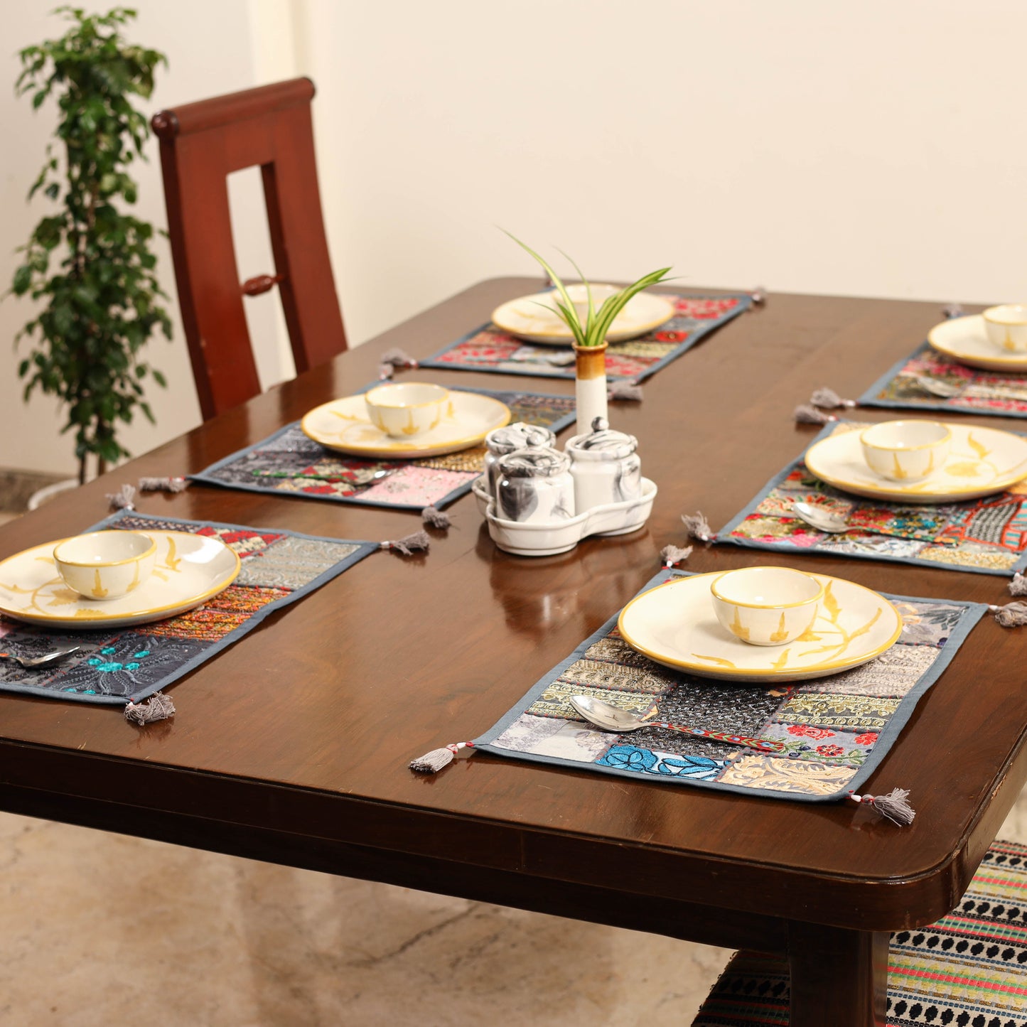 Grey - khambadiya patchwork cotton table mats (set of 6) 07