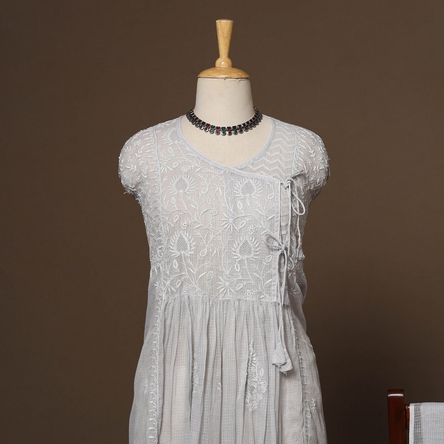 Kota doria chanderi semi stitched chikankari hand