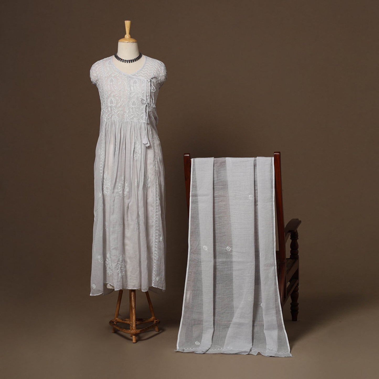 Kota doria chanderi semi stitched chikankari hand