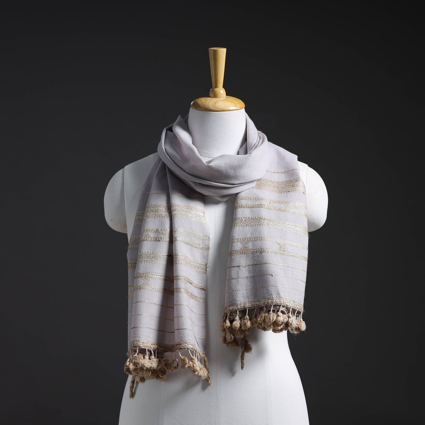 Buy Grey Kutch Embroidery Handwoven Merino Woolen Stole