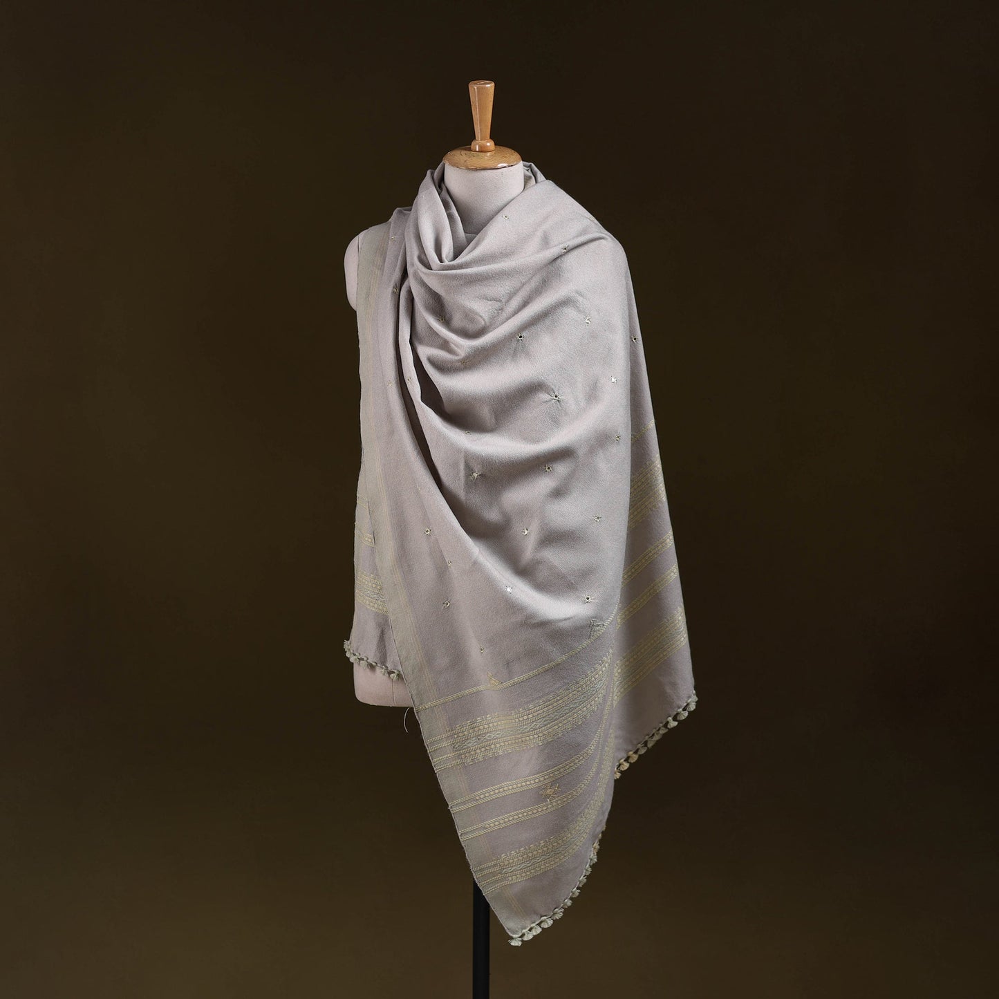 Grey - kutch bhujodi handwoven mirror work acrylic wool