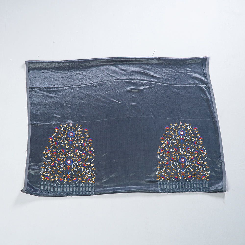 Grey - Kutch Mirror Work Mashru Silk Blouse Piece