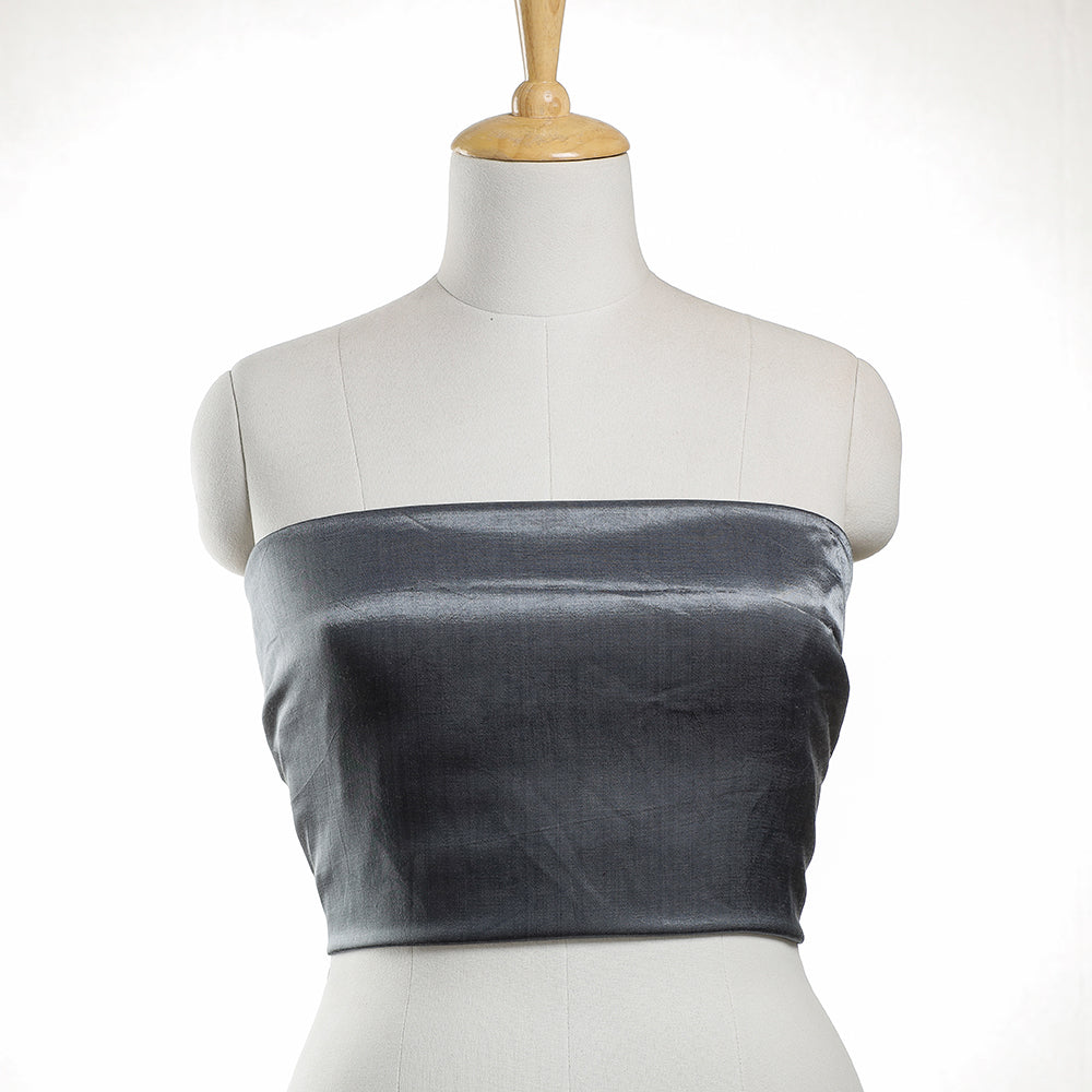 Grey - Kutch Mirror Work Mashru Silk Blouse Piece