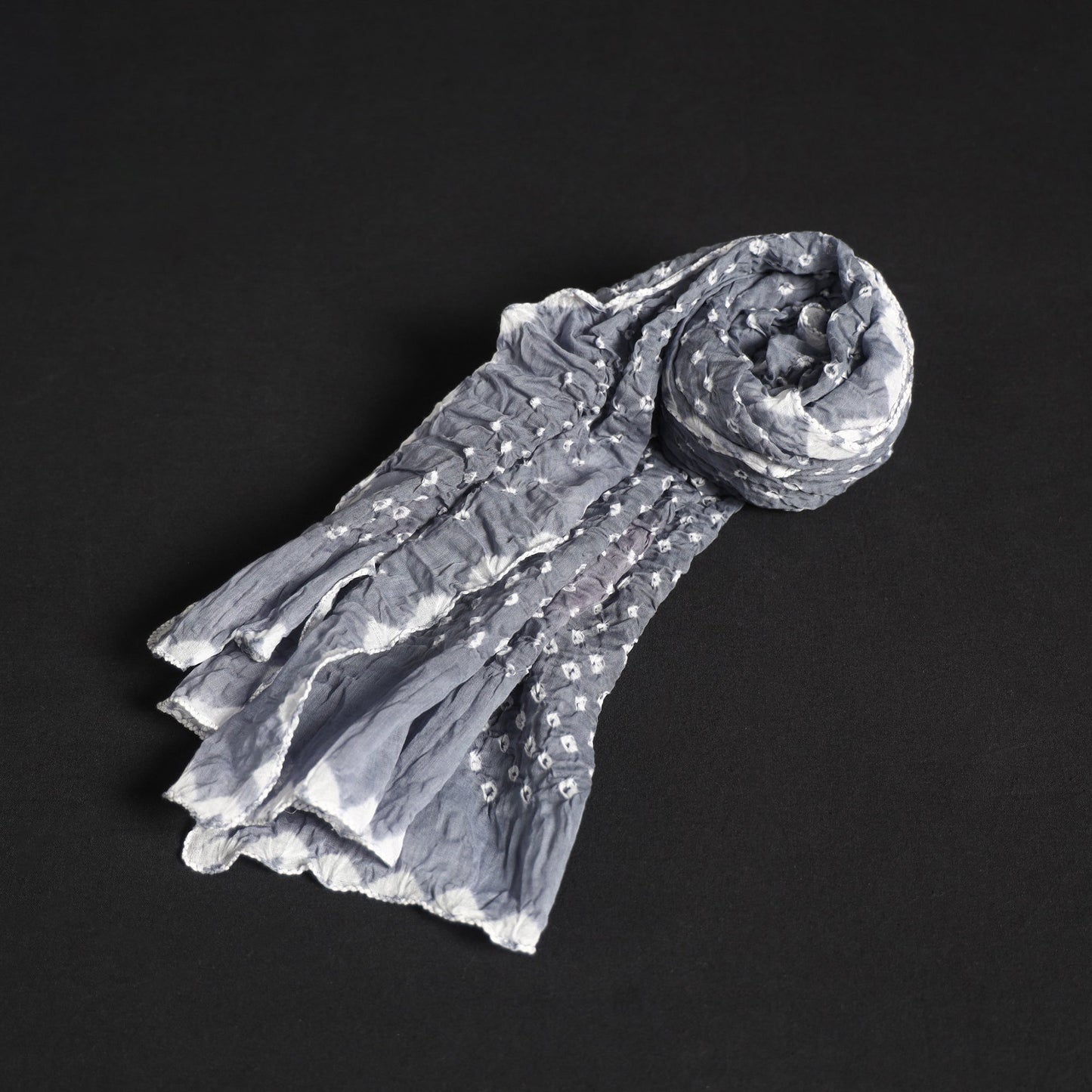 Grey Kutch Tie-Dye Cotton Bandhani Stole